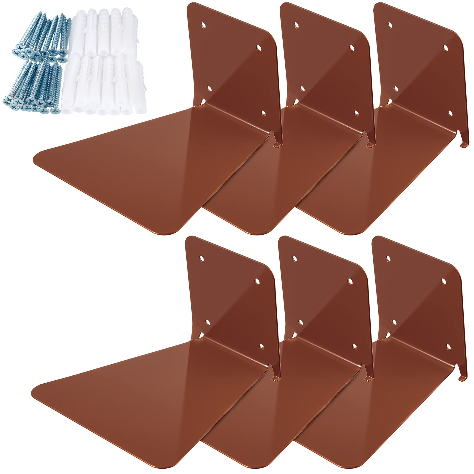 Jetec 6-Piece Invisible Floating Bookshelf Set - Heavy Duty Iron Wall Mount Shelves for Home, Office, Classroom & Library - Space Saving Book Display & Decorative Storage (Brown) - Perfect for Organizing Books, Photos & Decor in Small Spaces