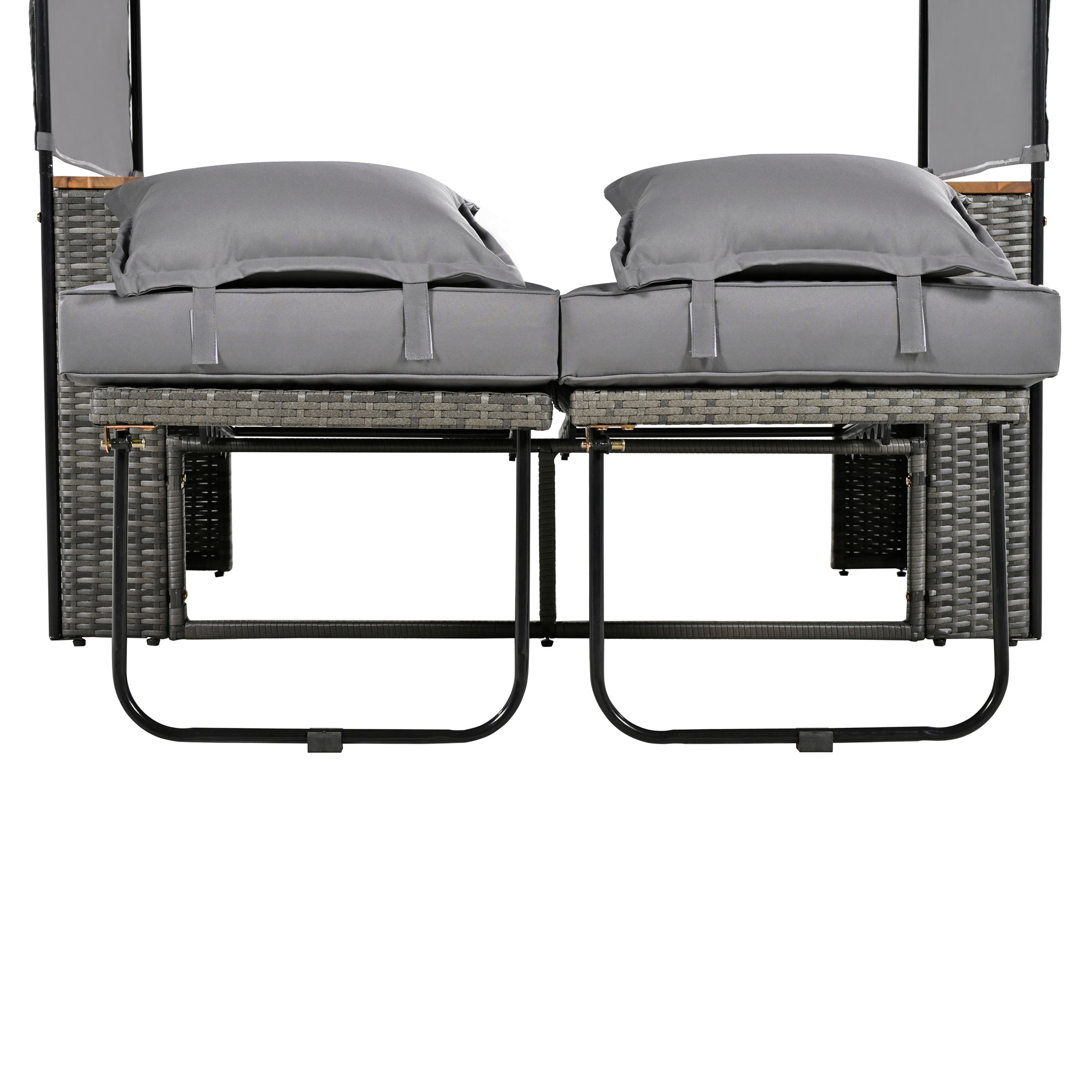 2 Piece Outdoor Rattan Daybed with Bench Lounge Roof Set & Cushions - Waterproof Wicker Patio Furniture for Poolside, Backyard, Garden - Perfect for Sunbathing, Relaxing & Outdoor Entertaining
