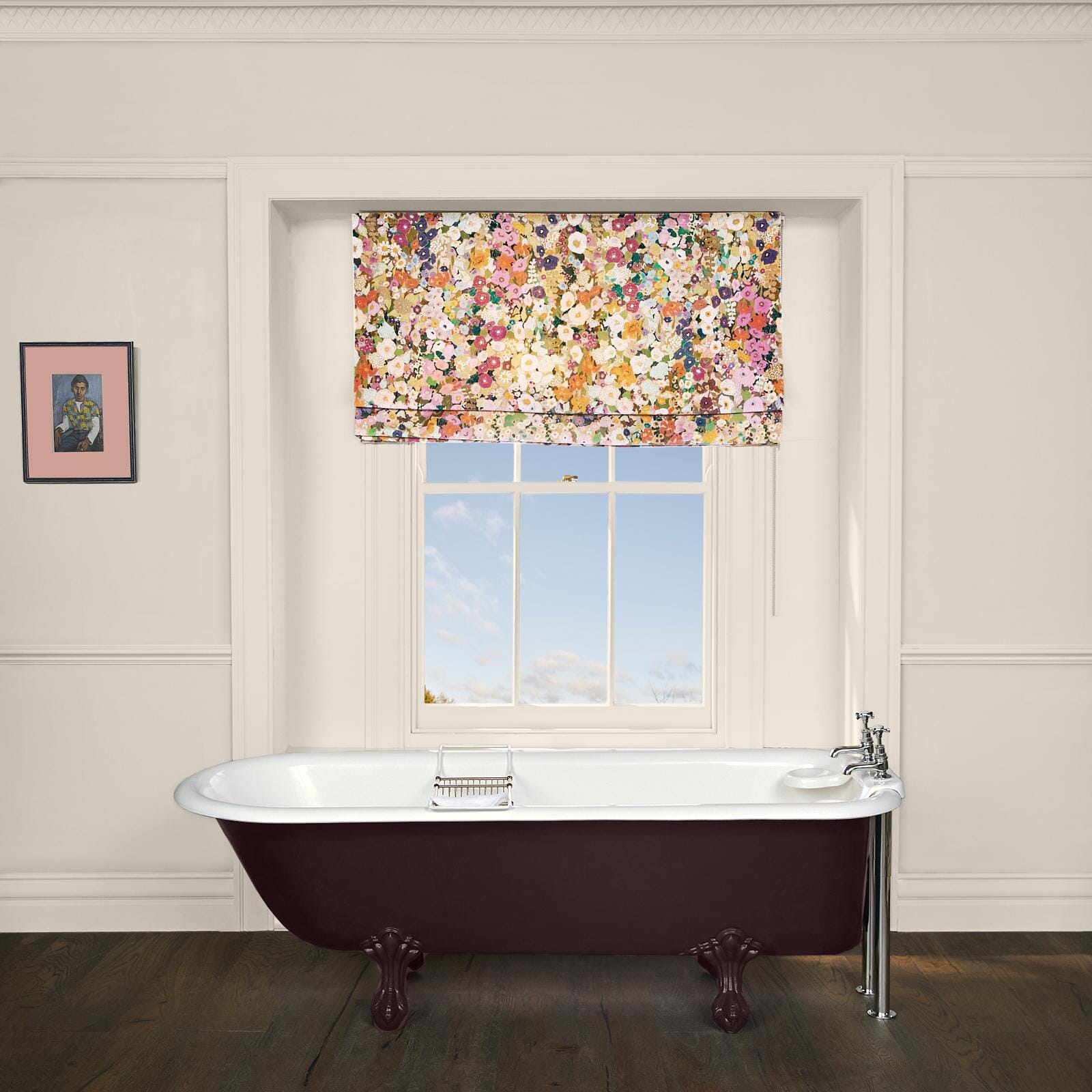 Hollyhocks Velvet Window Blinds for Home & Office - Light Filtering Spring Roller Shades - Perfect for Living Room, Bedroom, and Kitchen Decor