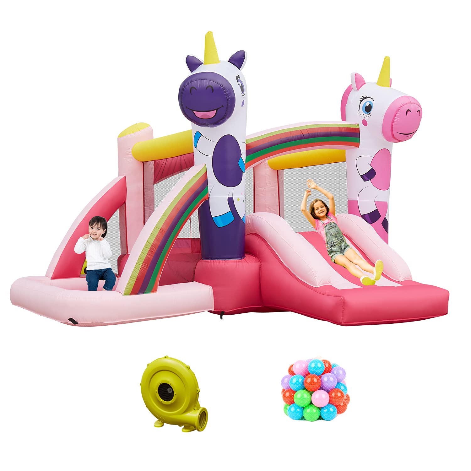 **KINTNESS Inflatable Bounce House with Slide - Kids Bouncy Castle Jumping Playhouse with Air Blower - Perfect for Birthday Parties, Backyard Fun & Outdoor Play**
