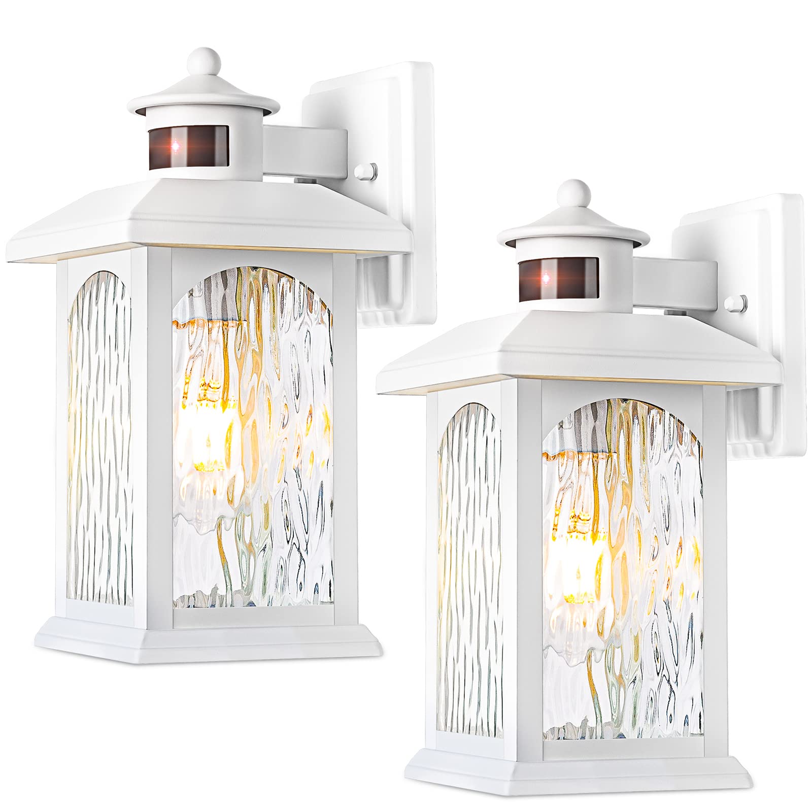 2 Pack Advanced Motion Sensor Outdoor Lights - White Dusk to Dawn Waterproof Wall Mount Fixtures, Anti-Rust Exterior Lighting for House, Garage & Porch | Perfect for Security, Pathway & Entryway Illumination