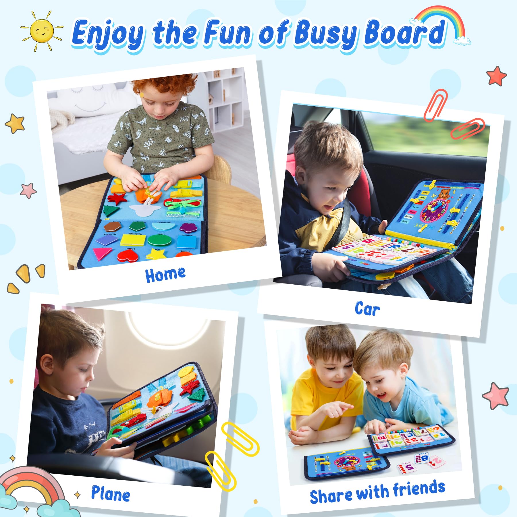 STARRYBB Montessori Busy Board for Toddlers 1-4 Years Old - Sensory Learning Toy for Boys & Girls, Educational Travel Activity Book for Airplane & Car Rides - Perfect Preschool Gift for Kids