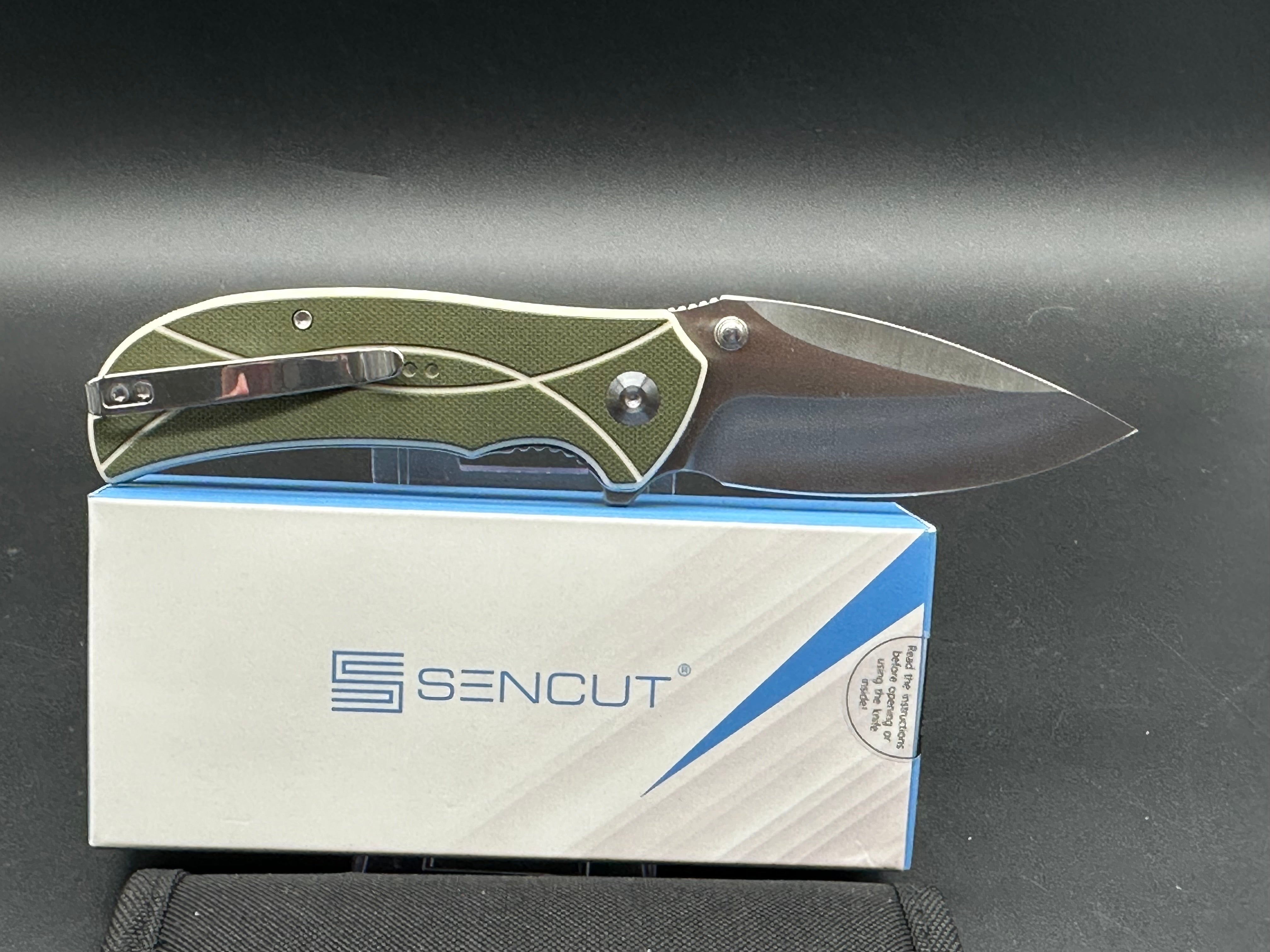 SENCUT HYRAX Folding Pocket Knife - 9CR18MOV Steel Blade, Green/Off-White G10 Handle, Leaf Shape Plain Edge with Satin Finish - EDC, Camping, Hiking & Outdoor Survival Tool