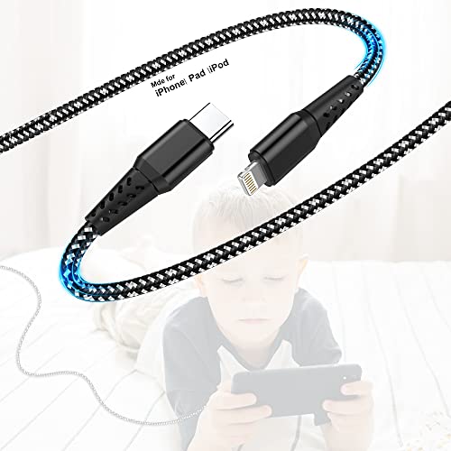 16ft/5M Super Long iPhone 12 Charger Cable - USB-C to Lightning Fast Charging Cable with Nylon Braided Cord for iPhone 12/11/Pro Max/X/8, iPad 8th Gen 2020 & AirPods Pro - Perfect for Home, Office & Car Charging