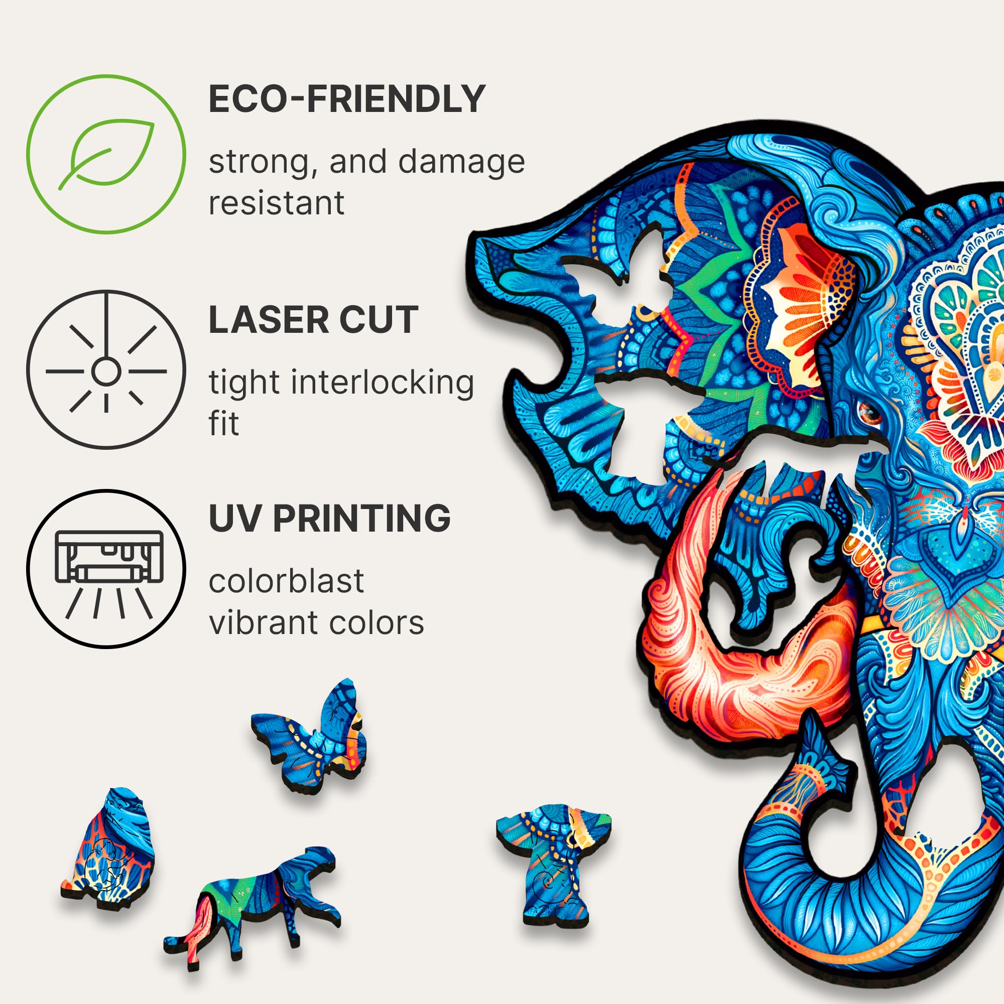 UNIDRAGON Premium 700-Piece Wooden Jigsaw Puzzle - Eternal Elephant Design, Large 24.4
