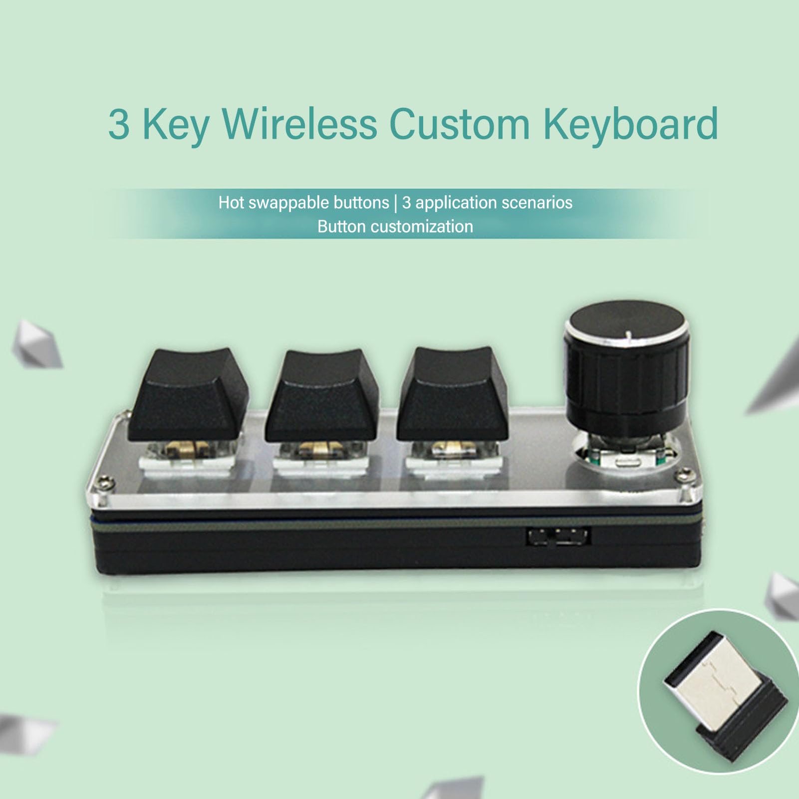 Fockety Mini Mechanical Keyboard - 3 Key Programmable Macro for Gaming & Office | Wireless & Wired | Hot Swappable