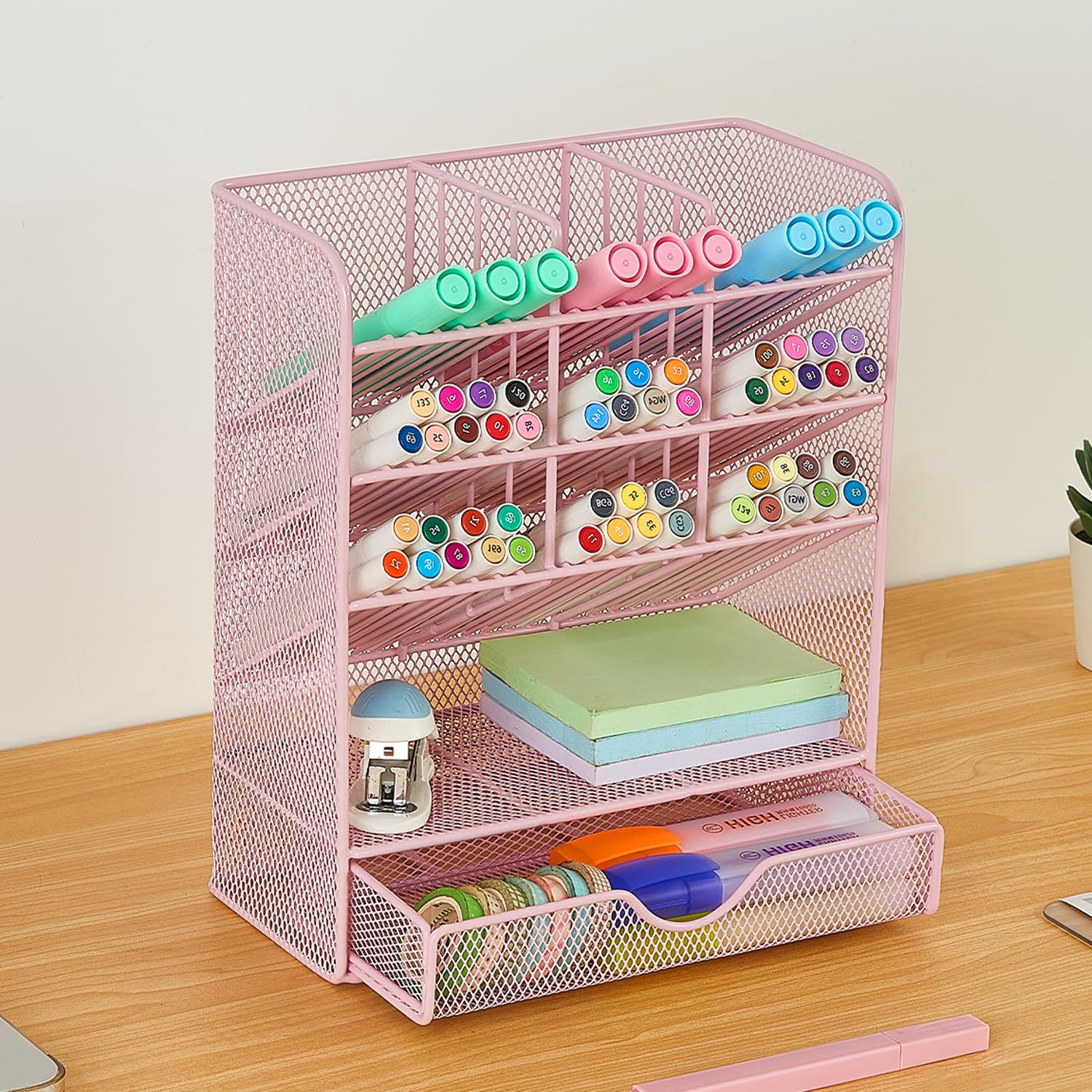 Spacrea 10-Compartment Pen Holder with Drawer - Stylish Desk Organizer for Office, School & Home - Perfect for Pens, Pencils, Markers & Stationery Storage