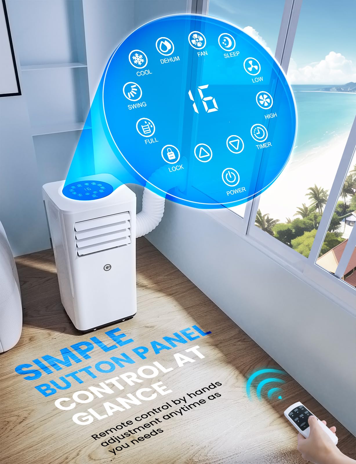 Portable Air Conditioner 9000 BTU - 4-in-1 AC Unit with Dehumidifier, Cooling Fan, Digital Display & Remote Control - Window Kit Included - Cools Rooms Up to 269 Sq.Ft - Perfect for Bedrooms, Living Rooms, Home Offices & Small Apartments