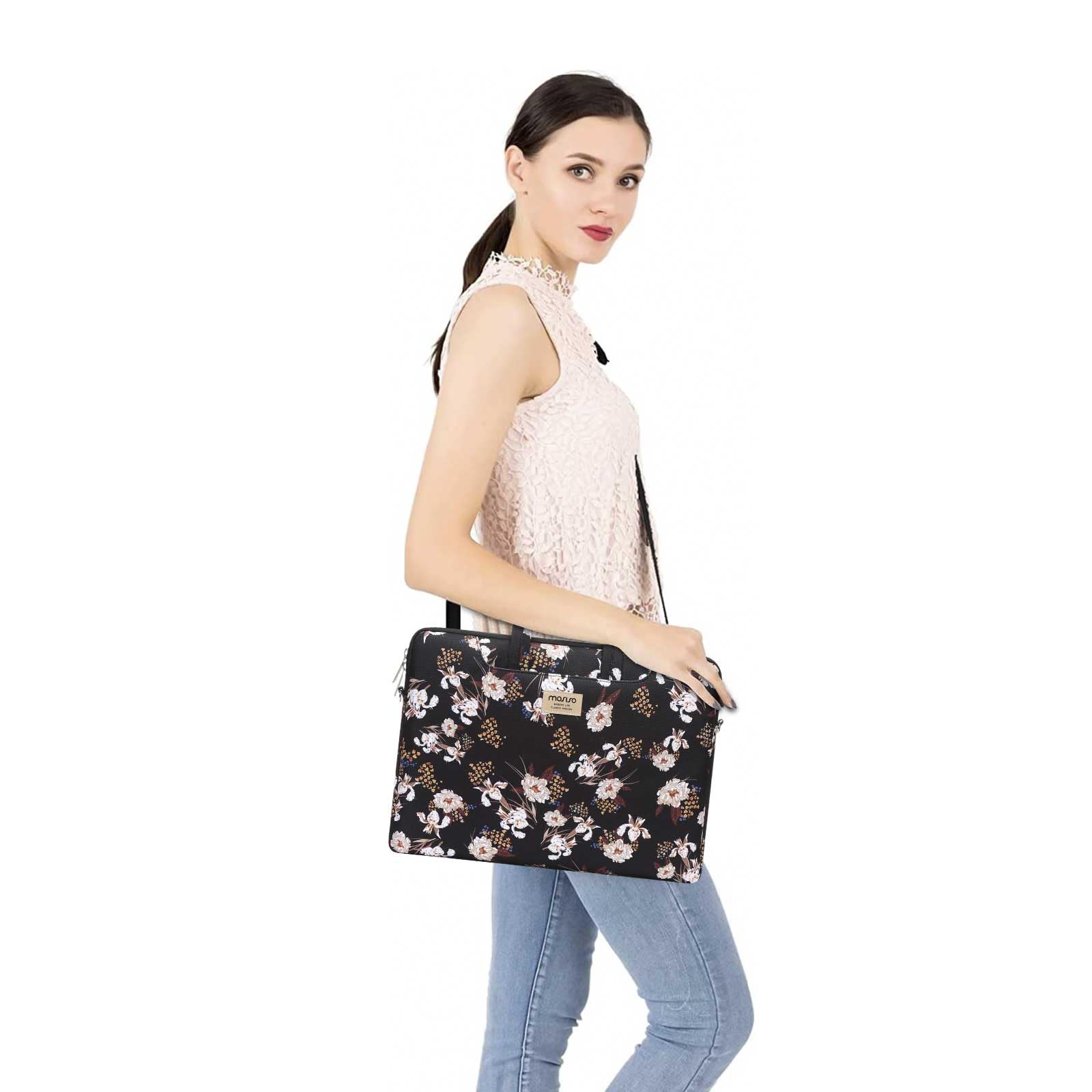 MOSISO 15 Inch Laptop Bag for Women - Stylish Wheat Ears Print Messenger Bag Compatible with MacBook, HP, Dell, Lenovo, Asus, Notebook - Perfect for Work, School, and Travel