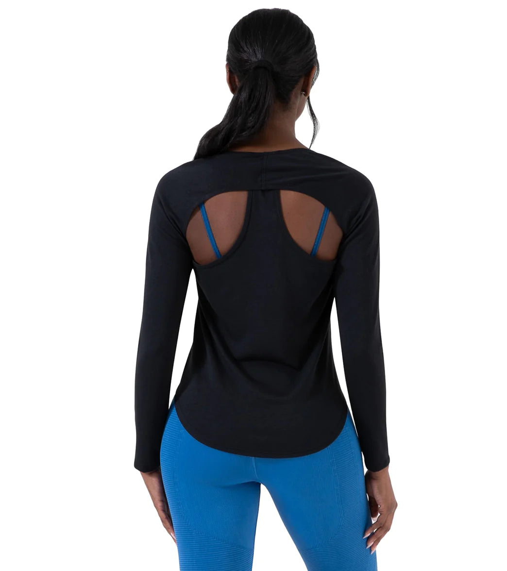 NUX Active Women's Keyed Up Long Sleeve Workout Top - Black | Moisture-Wicking & Breathable Yoga Shirt for Gym, Running & Outdoor Activities