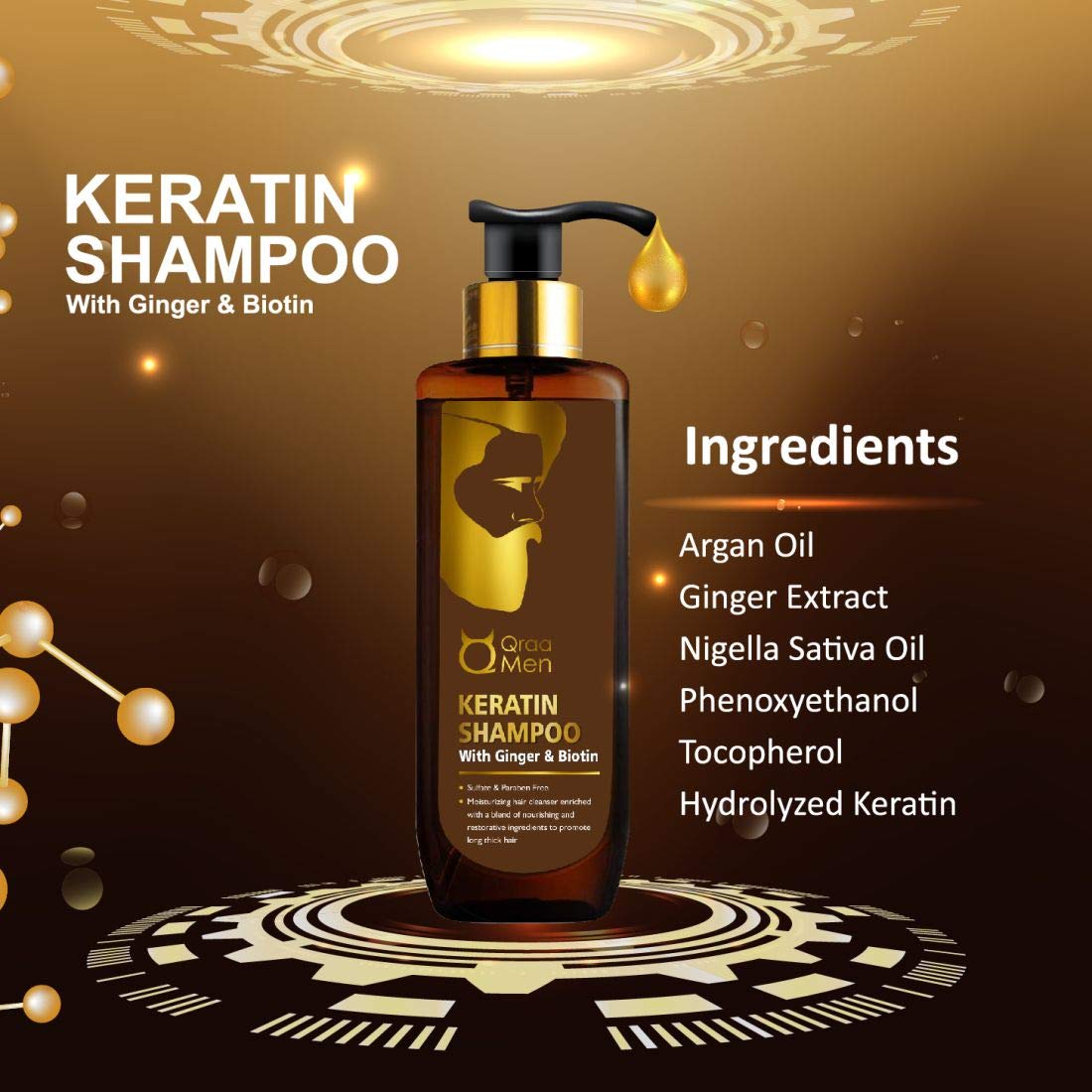 Qraa Men's Keratin Shampoo & Conditioner Set with Ginger & Biotin - Hair Growth Treatment for Thick, Nourished, Dry & Damaged Hair - Daily Use for Stronger, Healthier Locks at Home or Salon