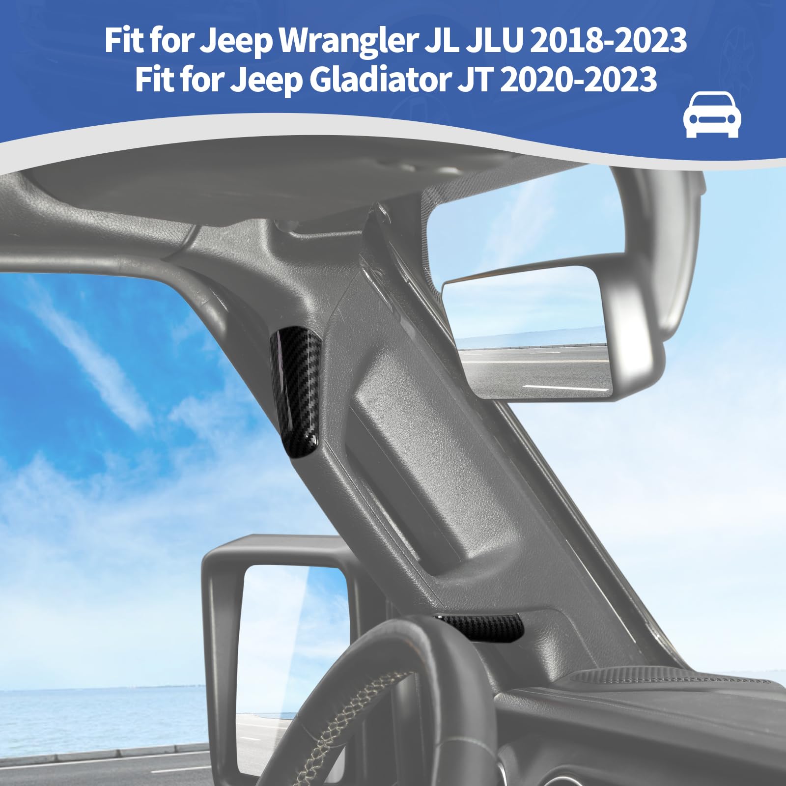 Carbon Fiber A/B Pillar Grab Handle Covers for Jeep Wrangler JL/JLU & Gladiator JT (2018-2023) - Interior Accessories for Enhanced Grip & Off-Road Protection