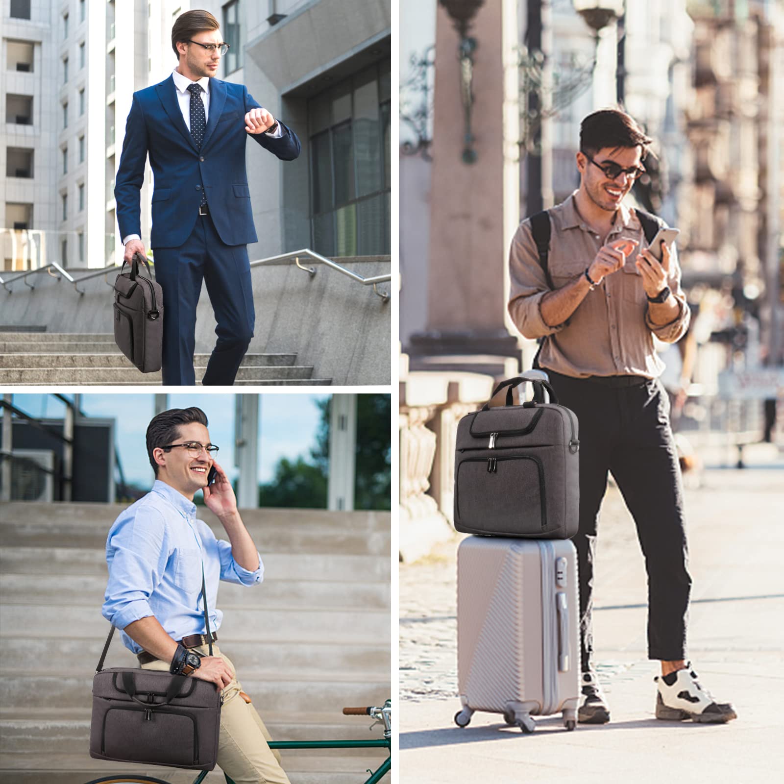 BERTASCHE 17.3 Inch Laptop Bag for Men - Durable Business Laptop Case with Shoulder Strap - Perfect for Work, Office & Business Travel - Grey Computer Carrying Bag