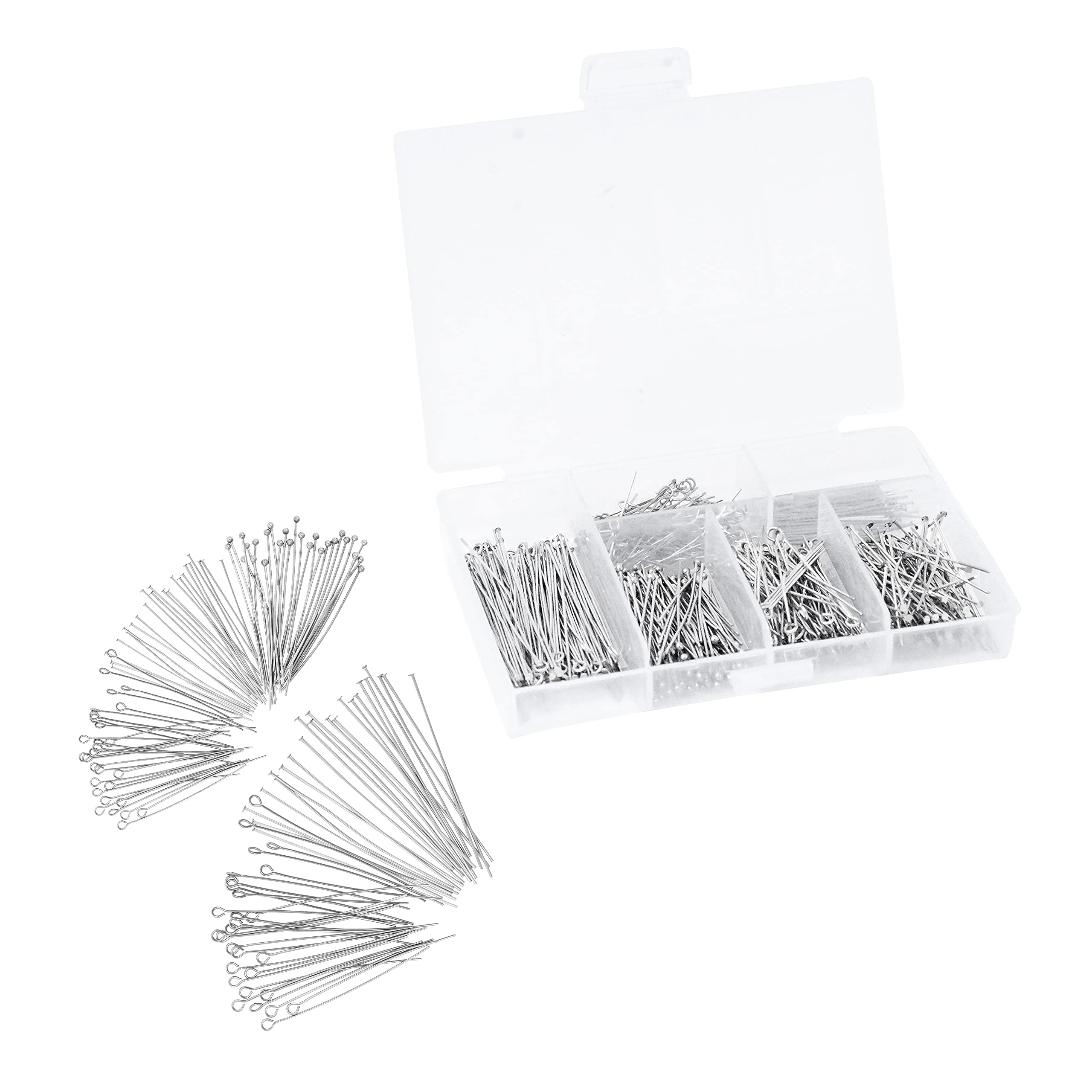 Mandala Crafts Stainless Steel Eye Pins for Jewelry Making - Ball & Flat Head Pins for DIY Earrings, Bracelets, Rosary Charms | Jewelry Findings & Craft Supplies | Perfect for Handmade Jewelry, Beading Projects & Gift Making