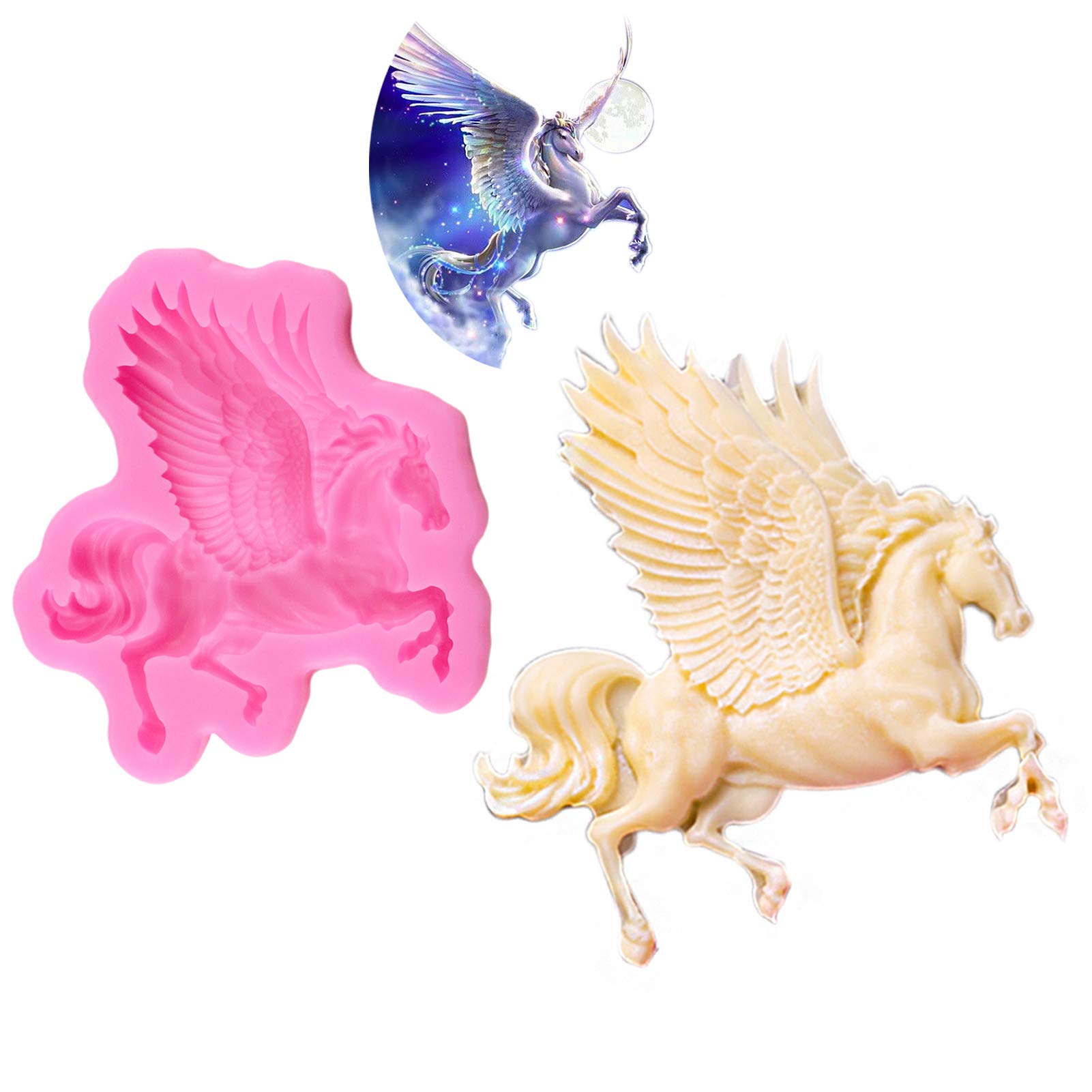 3D Unicorn Horse Silicone Fondant Molds with Wings - Pegasus Chocolate Molds for Cake Decorating, Cupcake Toppers - Perfect for Birthday Parties, Baby Showers & Wedding Cakes