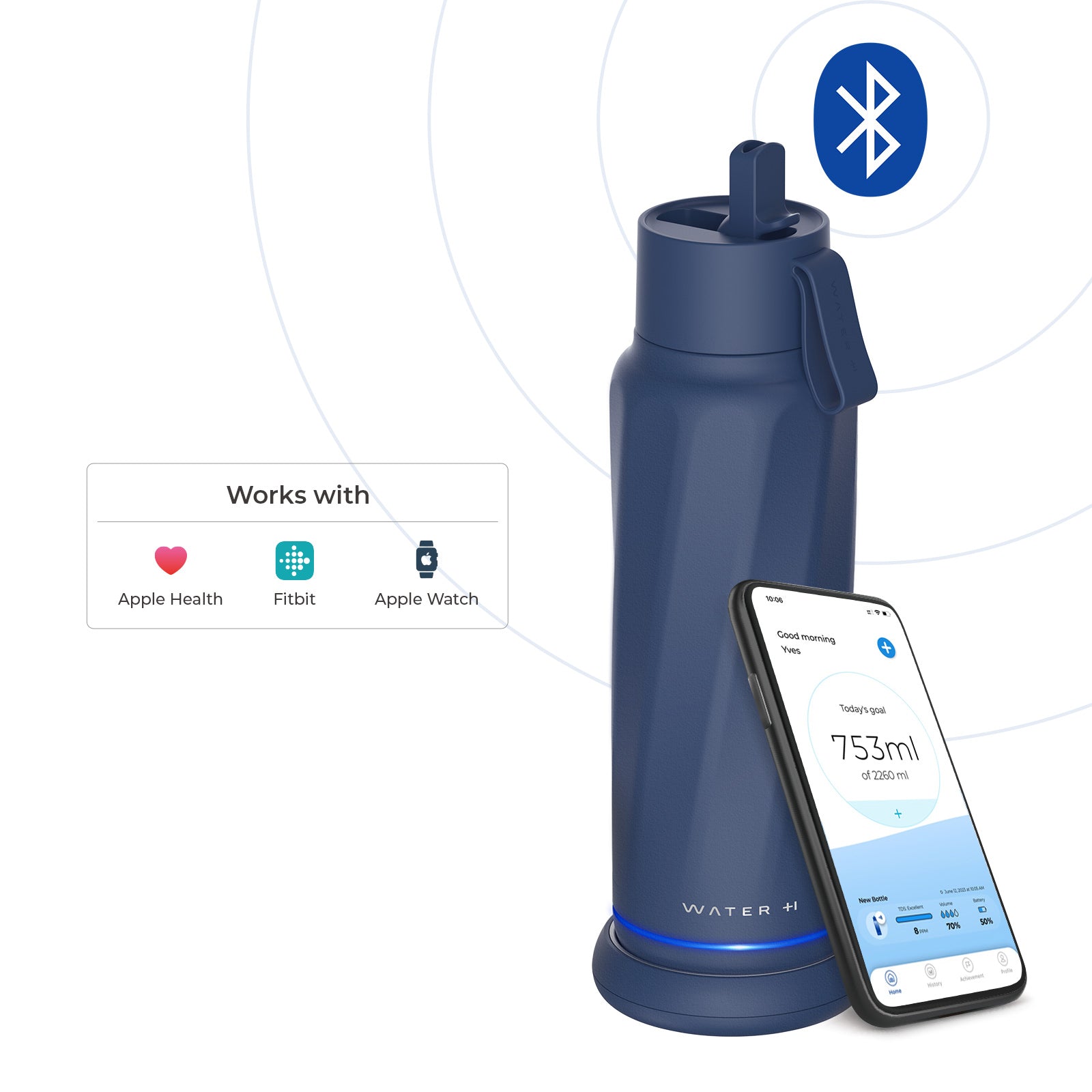 WaterH Vita Smart Water Bottle 18oz - Leakproof Insulated Stainless Steel Bottle with Hydration Tracker & App | Ideal Gift for Fitness, Office & Outdoor Activities