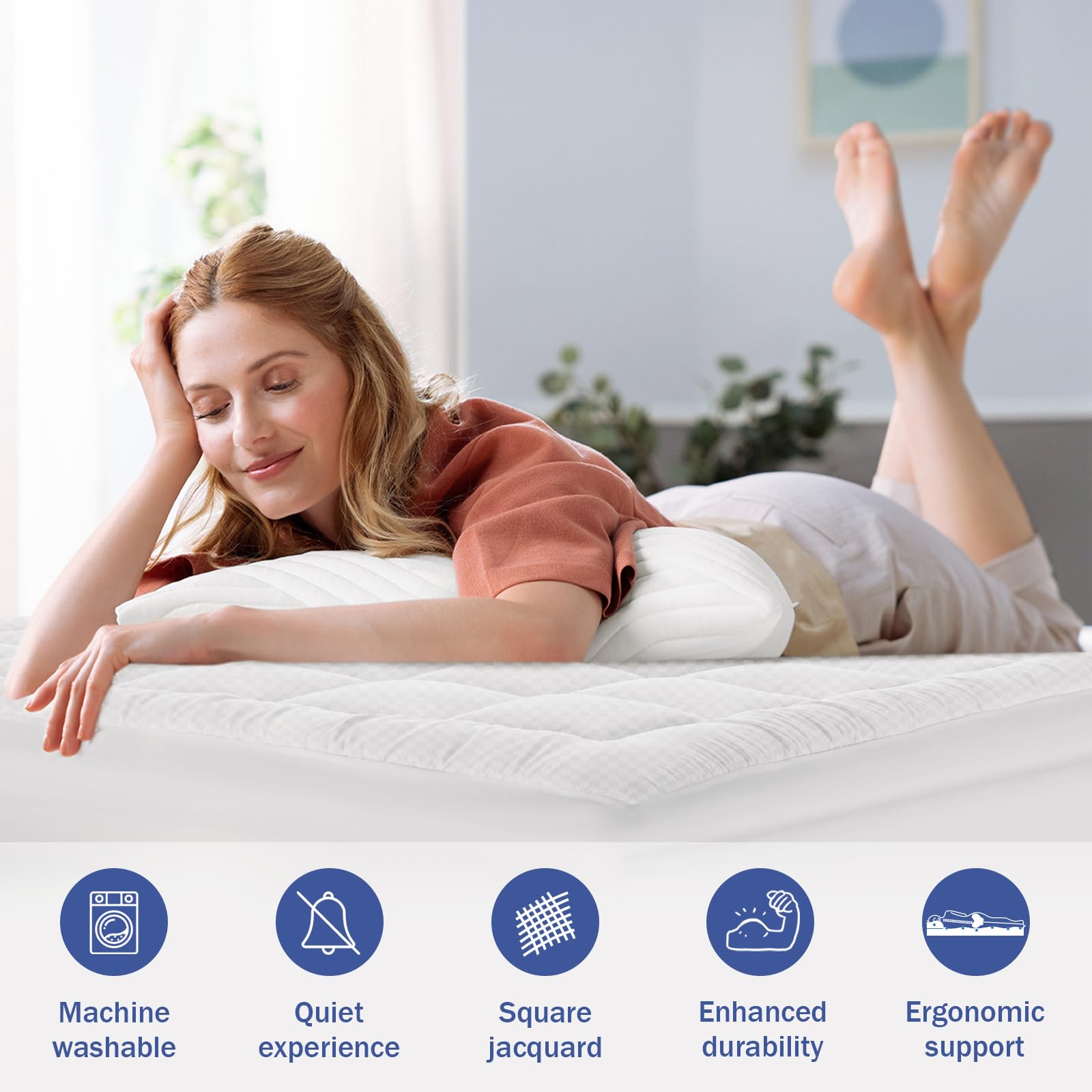 Olanly Queen Size Quilted Fitted Mattress Pad - Cooling Soft Mattress Topper with Deep Pocket (Fits up to 21