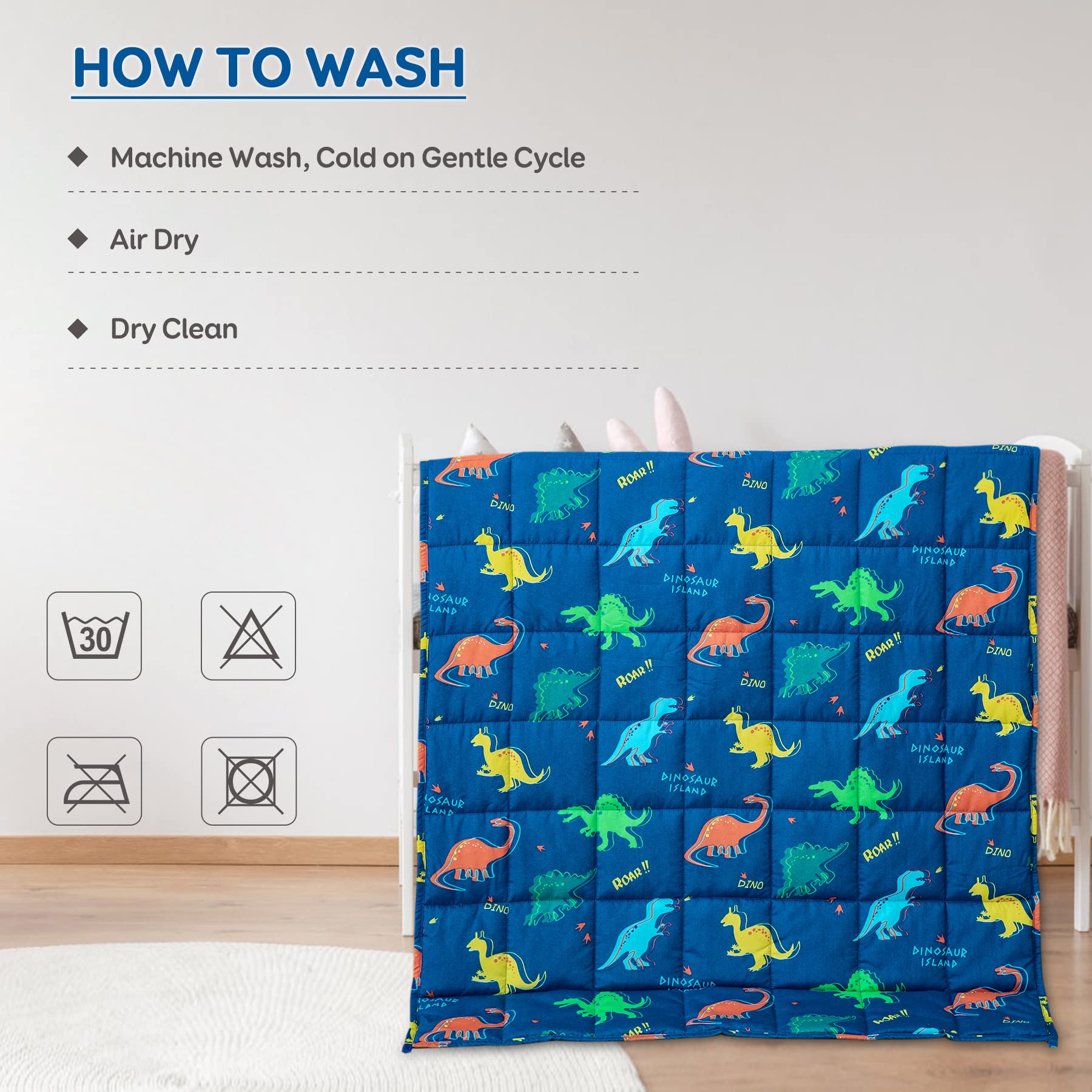 **Kivik 3lbs Weighted Blanket - Blue Dinosaur Design, Soft & Washable Heavy Blanket for Kids & Adults (36x48 Inches) - Perfect for Stress Relief, Anxiety, and Better Sleep**