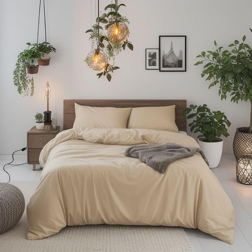 Houseri Beige Twin Comforter Set - Light Khaki Tan Bedding for Boys, Taupe Solid Sand Color Dorm Blanket | Soft & Cozy Kids Bedroom Decor, Perfect for Teens & College Dorm Essentials