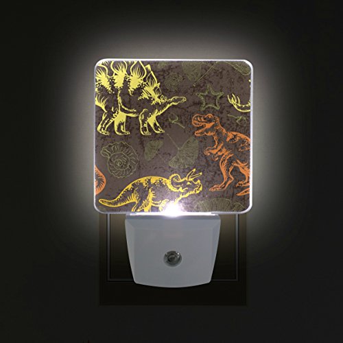 GIOVANIOR Jurassic Dinosaur Night Light with Dusk to Dawn Sensor - LED Wall Plug in Light for Kids Bedroom, Nursery, Bathroom, Hallway & Stairs - Energy Efficient Dinosaur Decor & Safety Lighting for Nighttime Use