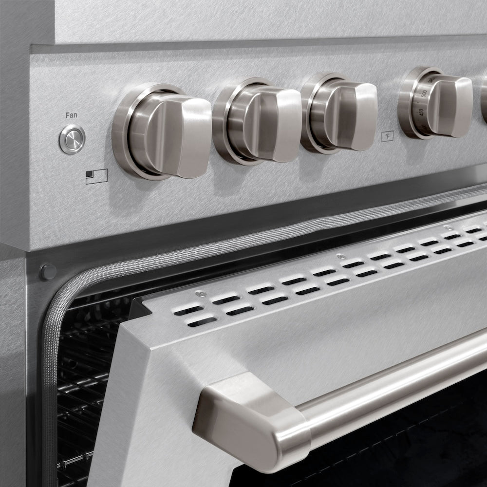 ZLINE 36-inch 5.2 cu. ft. Dual Fuel Range with 6 Burner Gas Cooktop & Electric Convection Oven - Satin Stainless Steel (SDRS 36) | Professional Kitchen Appliance for Home Chefs & Cooking Enthusiasts | Perfect for Baking, Roasting & Large Family Meals