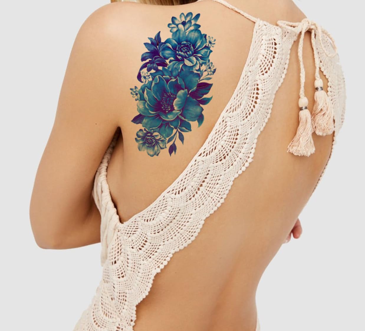 Waterproof Temporary Tattoo Stickers for Men & Women - Realistic 3D Flowers, Butterflies, Stars, Angels, Wolves & Armband Designs (19x9cm) | Perfect for Parties, Festivals, Cosplay & Body Art | TBX-9034