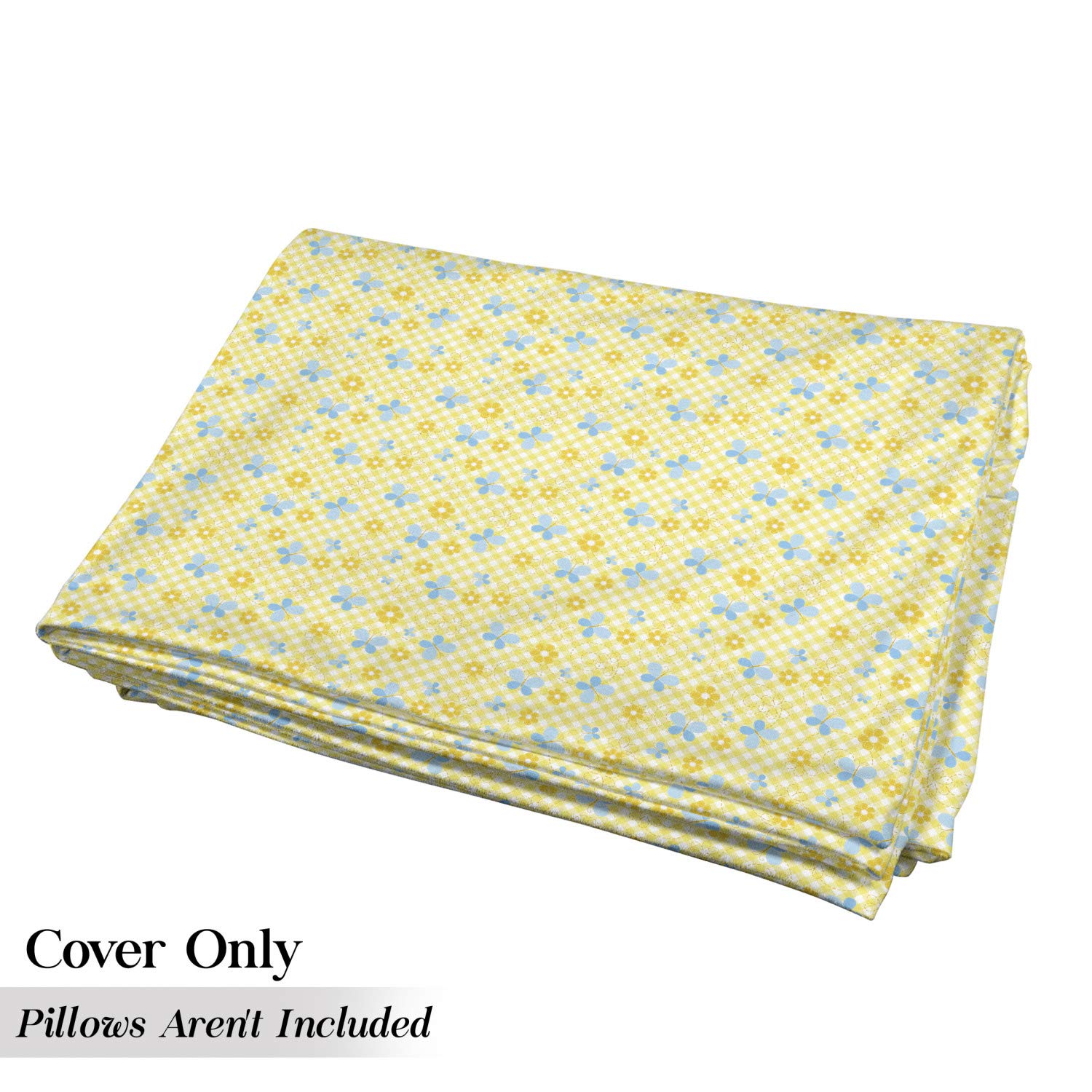 Ambesonne Checkered Floor Pillow Lounger Cover - Daisy Flower & Butterflies Pattern, 88