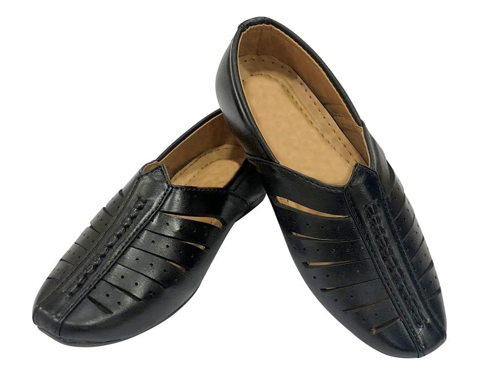 Designer Ethnic Punjabi Mojari Juttis for Boys - Toddler to Big Kid Sizes - Traditional Sherwani & Kurta Dress Shoes in Black | Perfect for Weddings, Festivals & Cultural Events