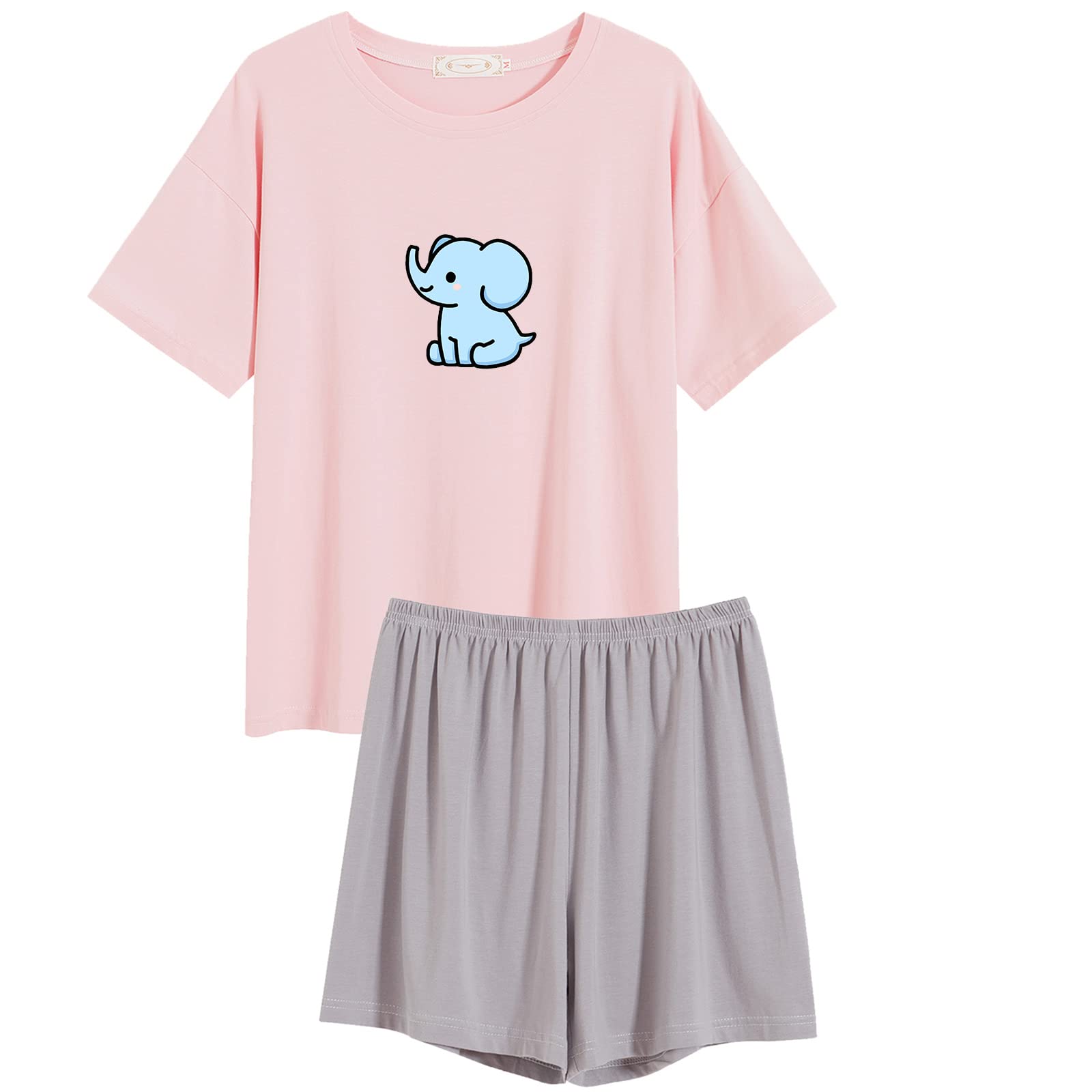 Cute Elephant Pajama Set for Women - Cartoon Print Sleepwear for Home & Lounge