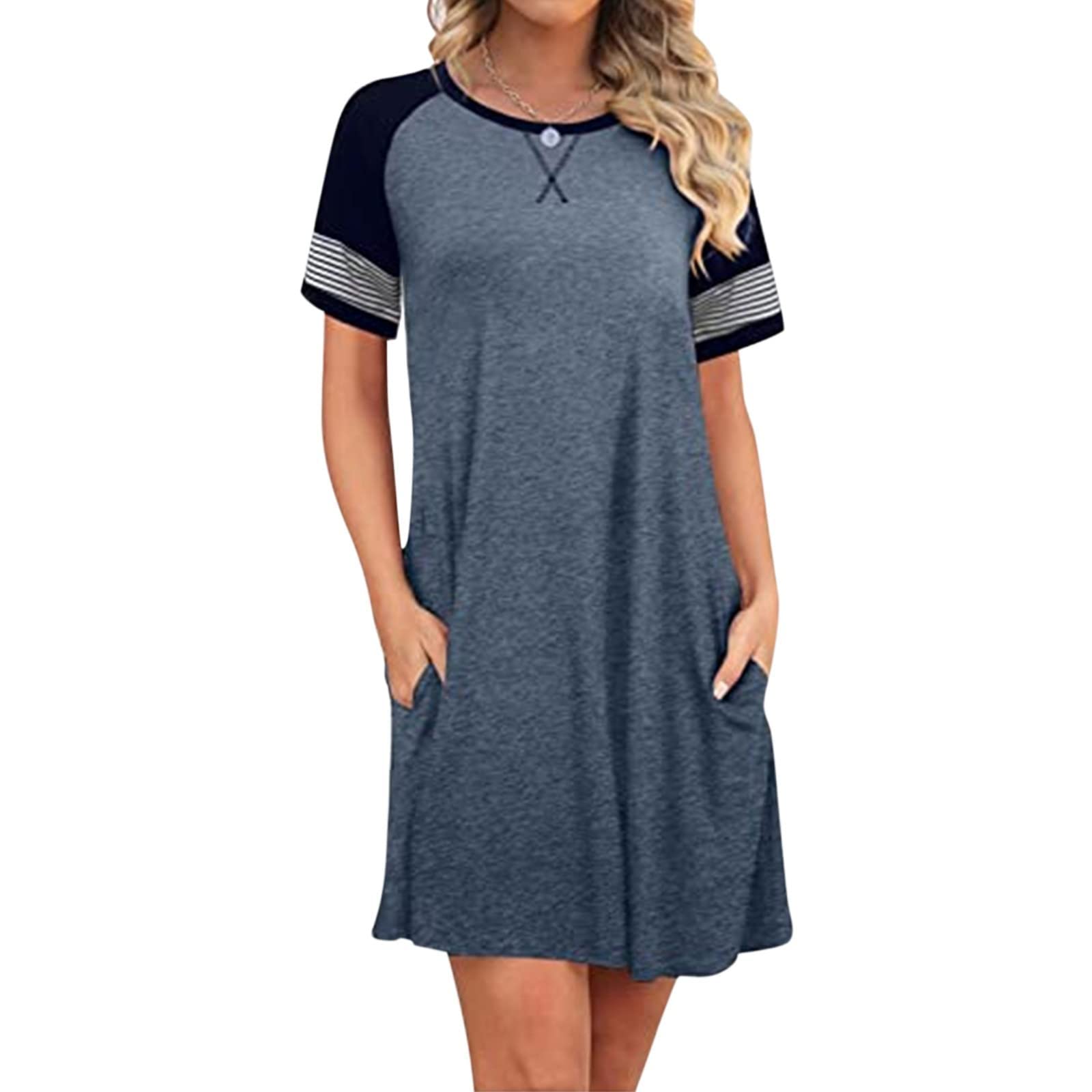 Ladshion Women's Plus Size Summer Casual Dress - Floral Print Round Neck Short Sleeve Mini T-Shirt Dress for Beach, Vacation & Everyday Wear