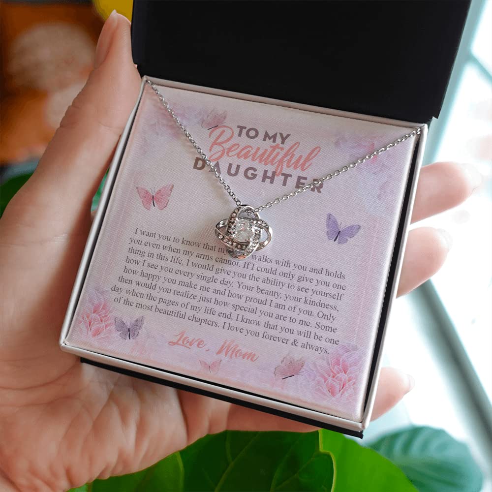 My Heart Walks with You Love Knot Necklace - Mother to Daughter Jewelry Gift, Sterling Silver Pendant for Women, Perfect for Birthdays, Graduation & Mother's Day | Elegant Keepsake for Special Moments