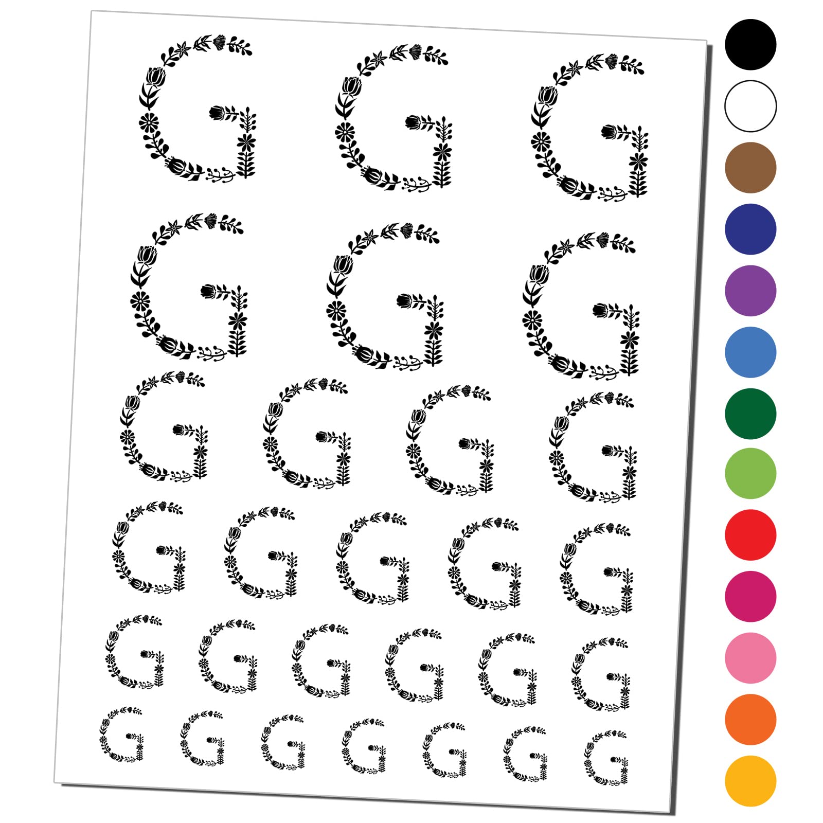 Elegant Botanical Floral Letter G Temporary Tattoo - Waterproof Fake Body Art Stickers for Women & Teens - Perfect for Parties, Festivals, Weddings and Summer Beach Days (Black, 1 Sheet)