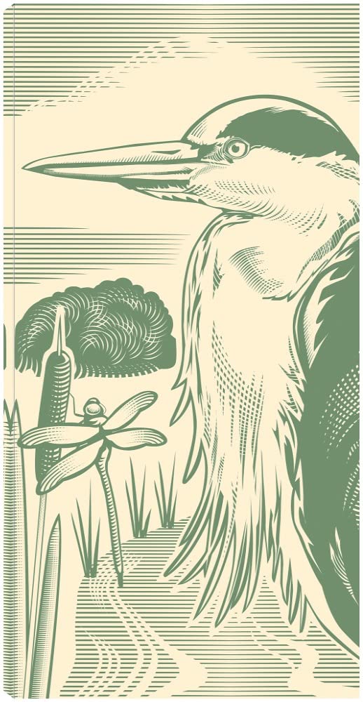 Hand-Painted Heron Woodcut Canvas Art by Mike Hughes - 13x25 Inch Ready to Hang Wall Decor for Living Room, Bedroom, Office & More - Nature Inspired Home Décor for Coastal, Modern & Rustic Interiors