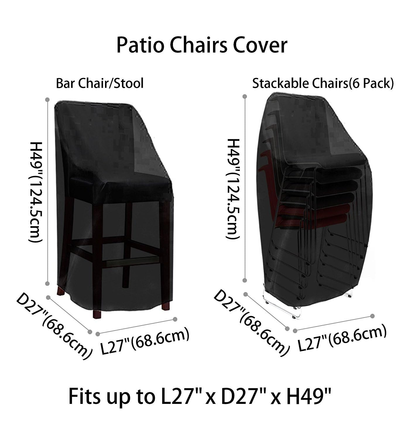 RosieLily Waterproof Outdoor Chair Covers - Heavy Duty 600D Fabric Patio Furniture Covers for High Back Chairs & Stackable Bar Stools (4-Pack, Black) - Perfect for Backyard, Deck, Garden & Poolside Protection