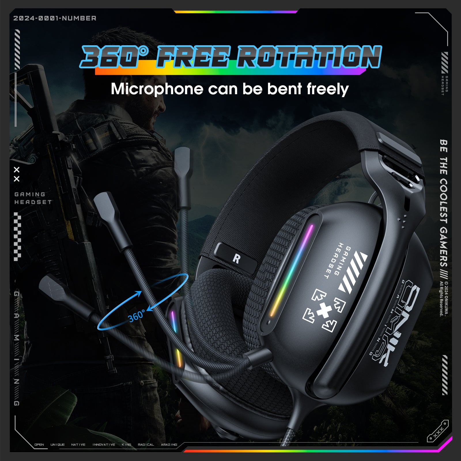 ONIKUMA X12 RGB Gaming Headset with 40mm HD Sound, 360° Rotating Mic & Memory Foam Ear Cushions - Noise Cancelling Over-Ear Headphones for PC, PS4, Xbox, Nintendo Switch - Perfect for FPS Gaming & Online Chat