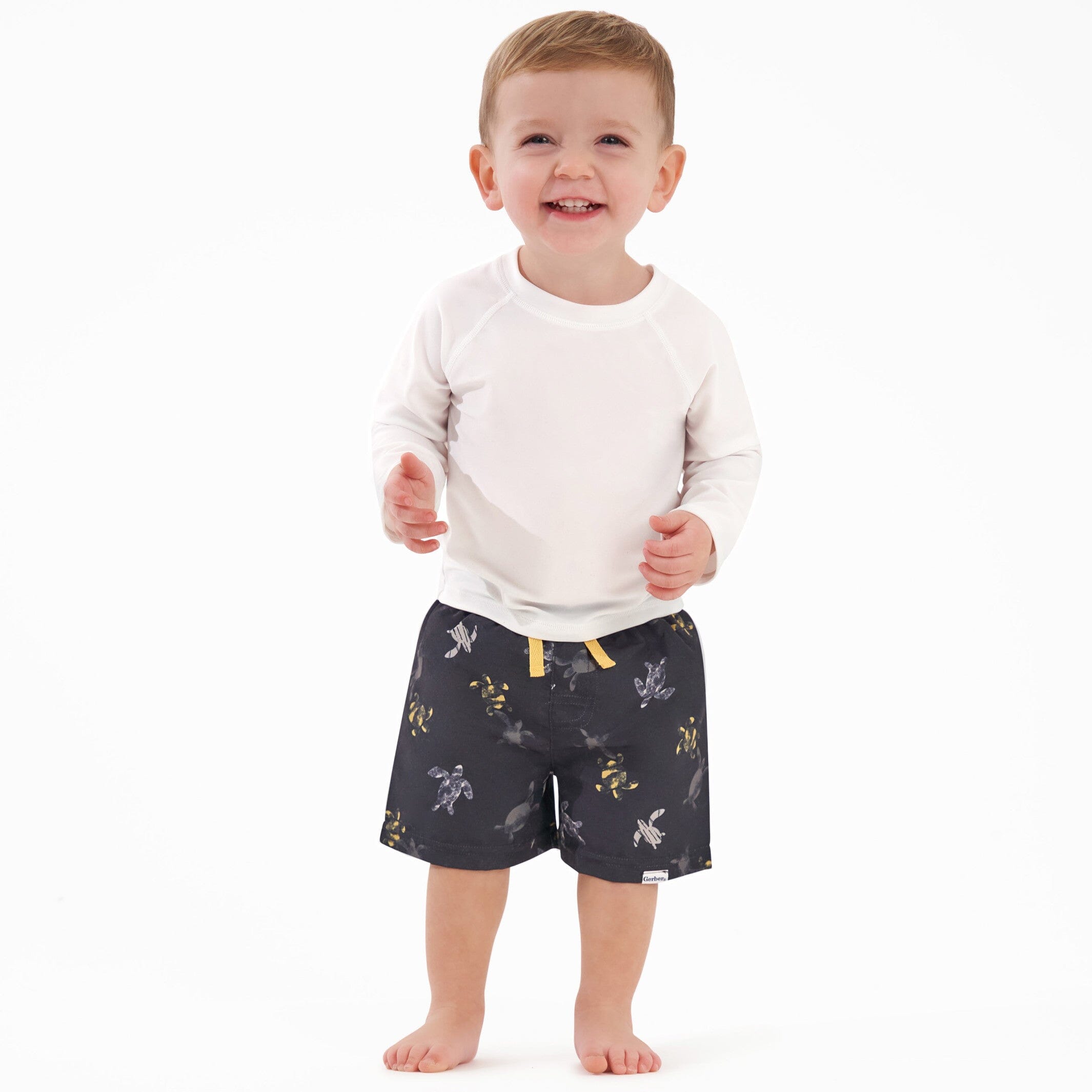 2 Pack UPF 50+ Baby Boys Swim Trunks with Turtle & Sun Prints - Quick Dry Swim Shorts for Toddlers at Beach, Pool & Water Play