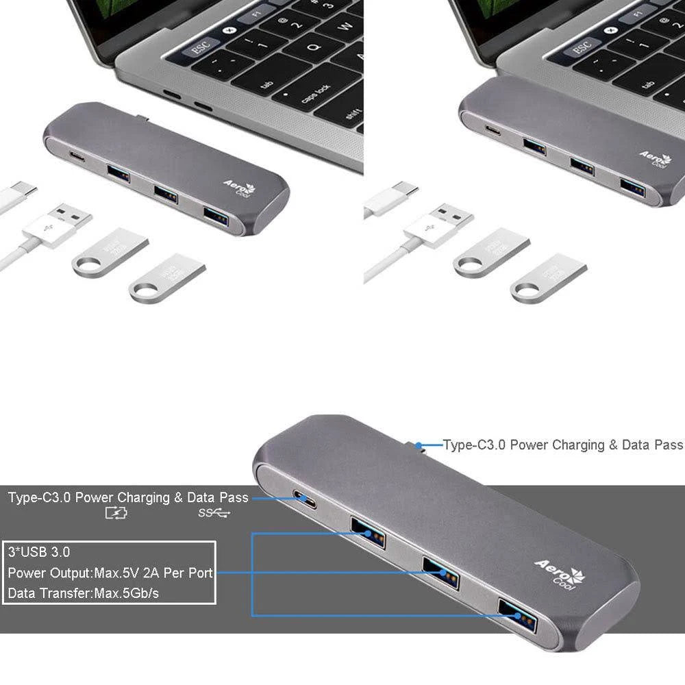AeroCool Slimline USB Type C Hub with 4K HDMI, Ethernet, SD/TF Card Reader - Portable Laptop Docking Station for MacBook Pro, Dell XPS, Home Office & Travel Use