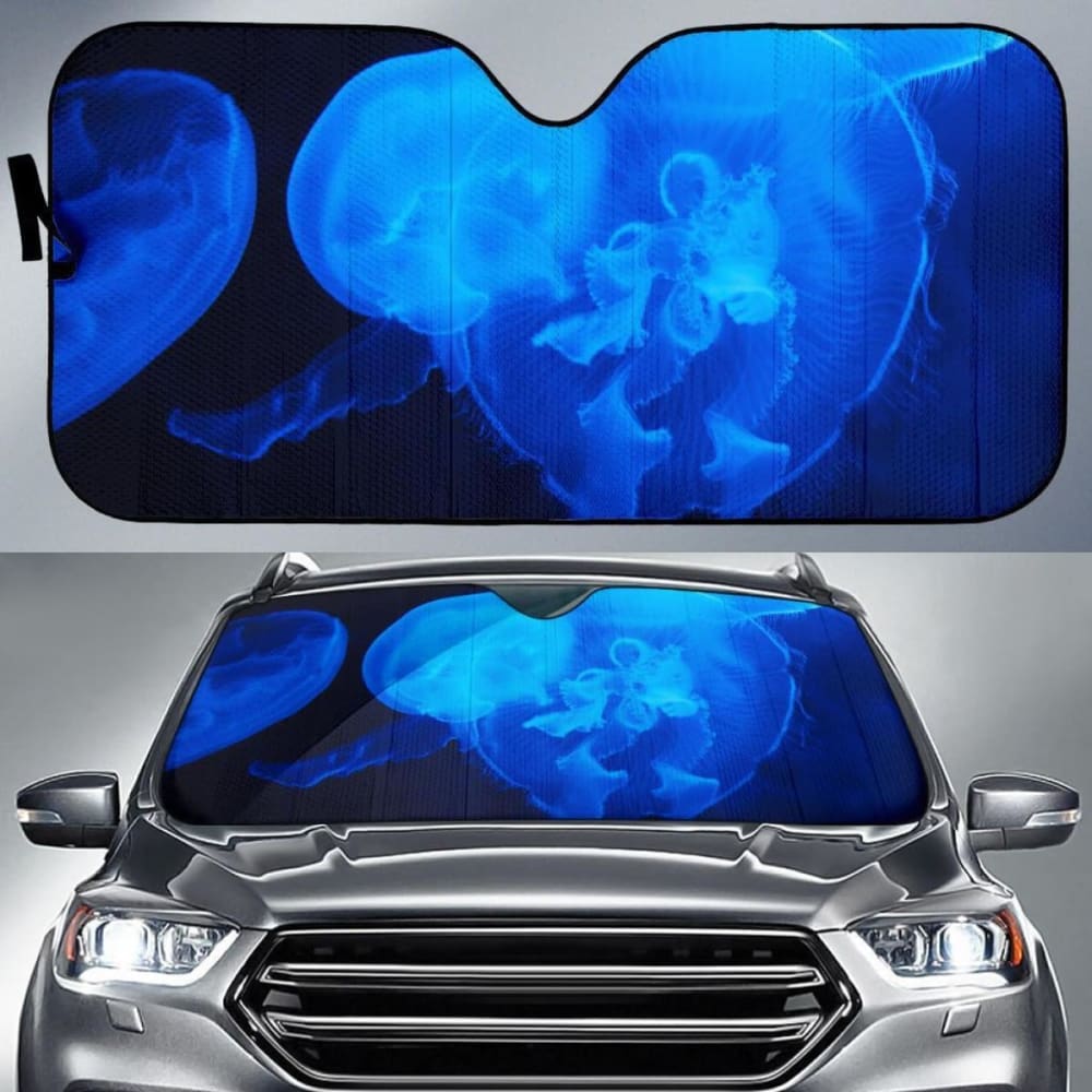 Blue Jellyfish Underwater 4K Car Sun Shade - UV Protection Windshield Cover for Sedan, SUV & Truck - Perfect for Summer Beach Trips & Outdoor Parking