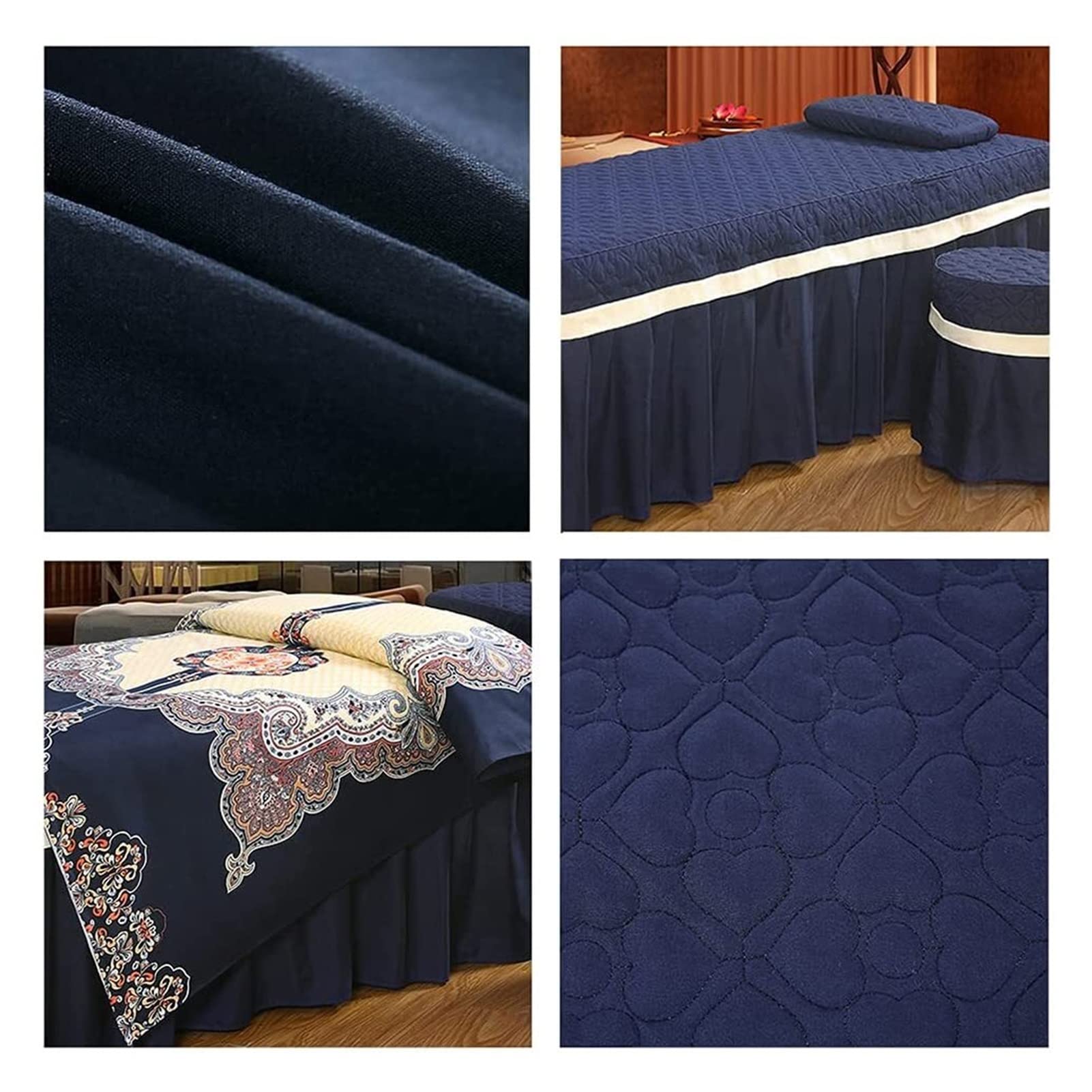 SPA Treatment Beauty Salon Massage Table Bed Skirt Set - 4-Piece Soft Cotton Facial Bed Cover with Square Head Design for Physiotherapy & Skincare Treatments | Perfect for Professional Salons, Spas & Home Use