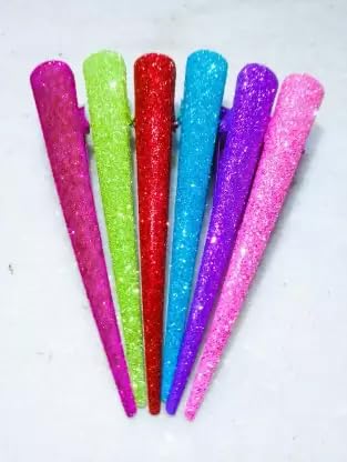 Glitter Metal Alligator Hair Clips - 6 Colors, 12 Clips (5 Inches) - Perfect for Women, Girls, Parties & Everyday Hairstyles - Pack of 6