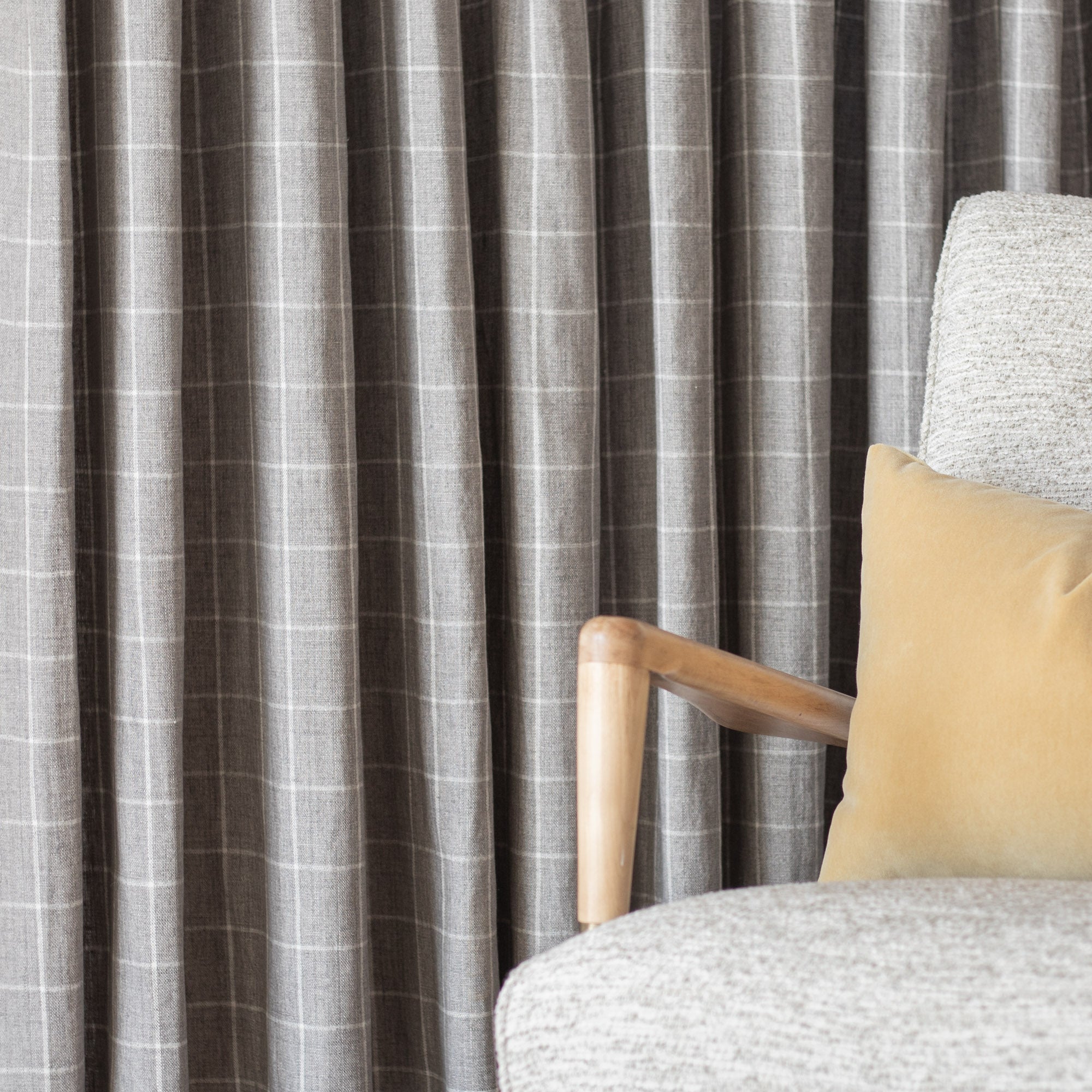 Premium Butler Check Fabric - Stone Grey Upholstery Material for Sofas, Chairs & Home Decor | Durable & Stylish Textile for DIY Projects & Interior Design