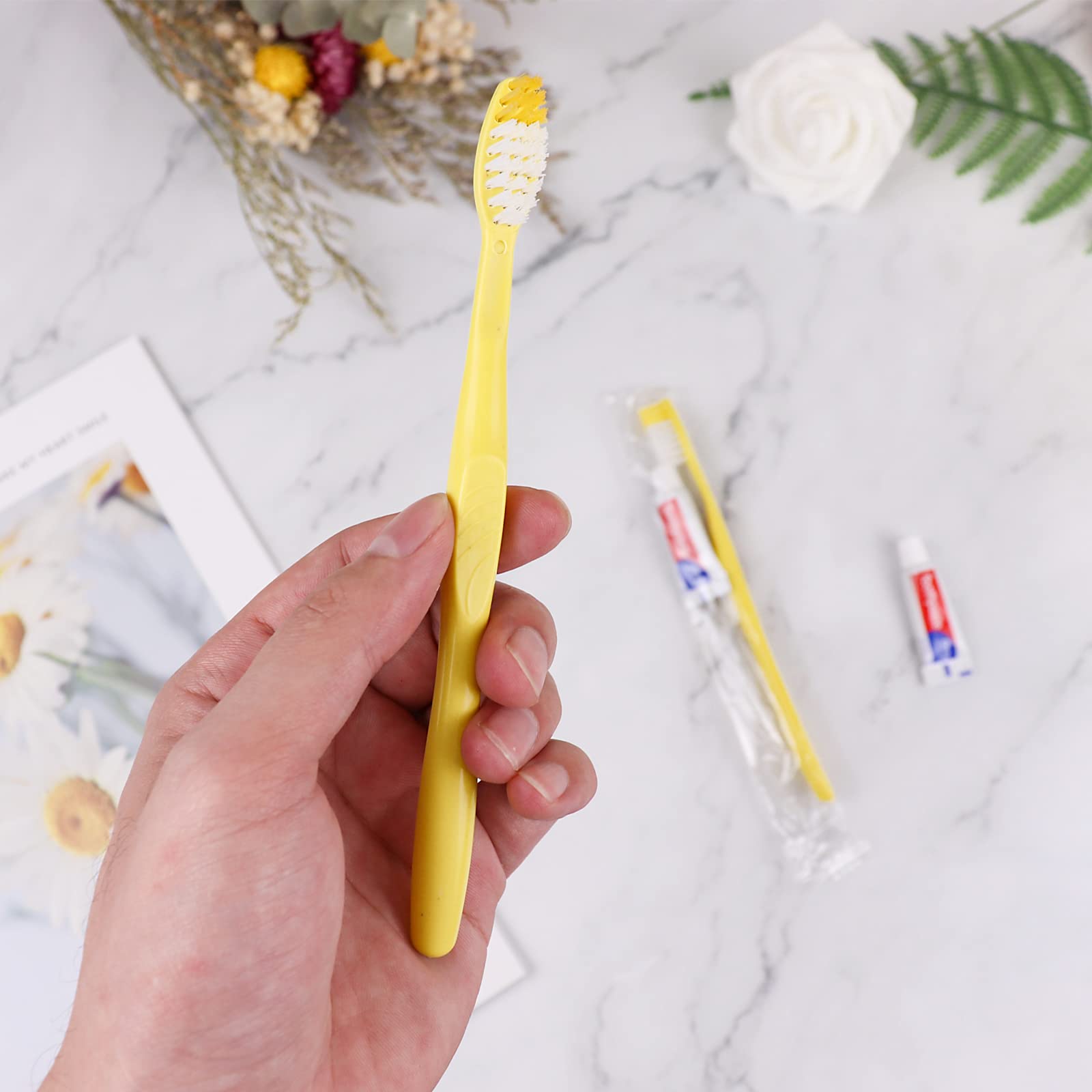 1000 Pack Disposable Toothbrushes with Toothpaste - Individually Wrapped Yellow Hollow Travel Toothbrushes Kit for Travel, Hotels, Nursing Homes & Charity Donations | Bulk Oral Hygiene Supplies for Homeless Shelters, Hospitals & Emergency Kits