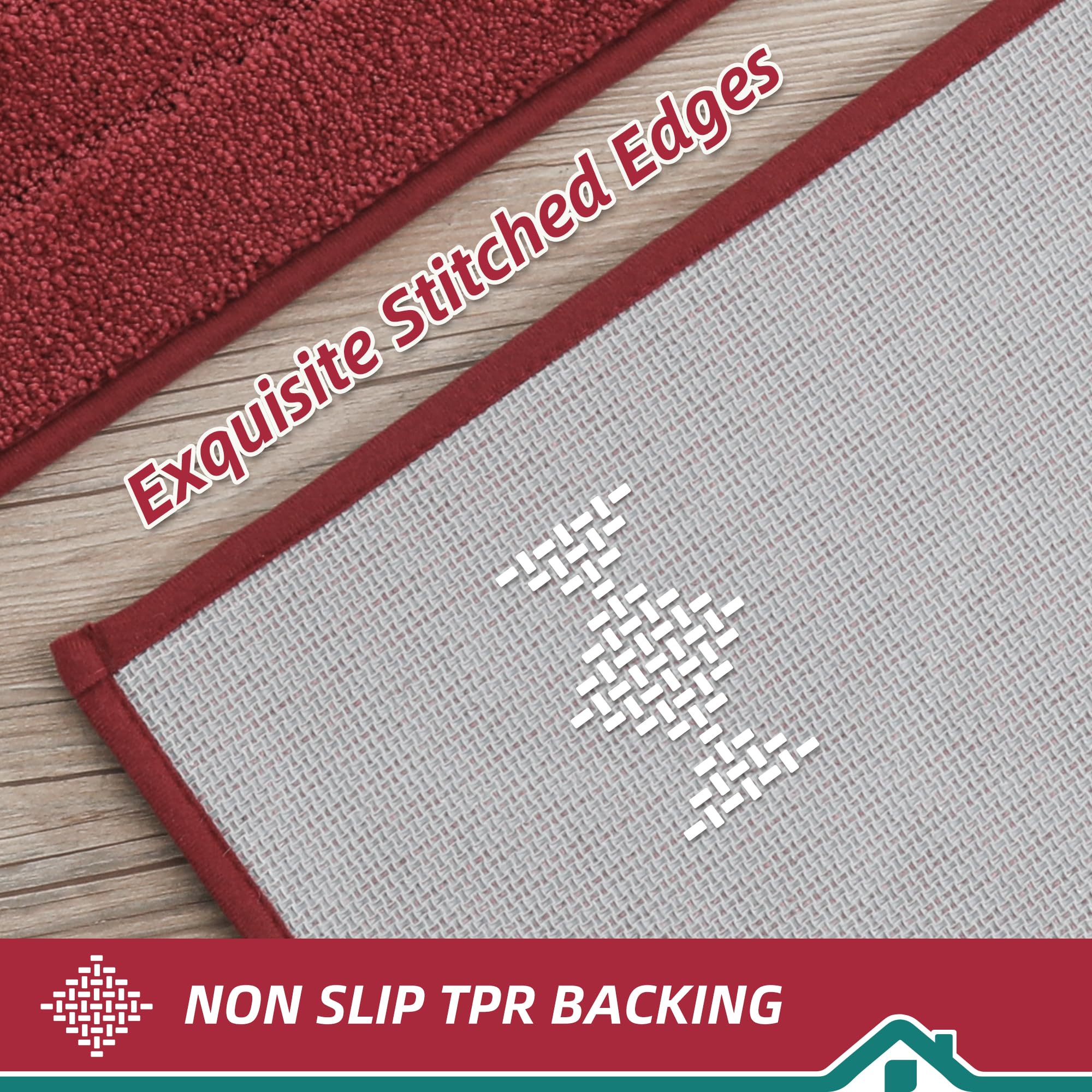 BEQHAUSE Non-Slip Washable Kitchen Rugs Set of 2 - Absorbent Soft Floor Mats for Kitchen, Sink, Hallway & Laundry - 20”x30” + 20”x48” Burgundy Red - Perfect for High Traffic Areas, Spill Protection & Home Decor