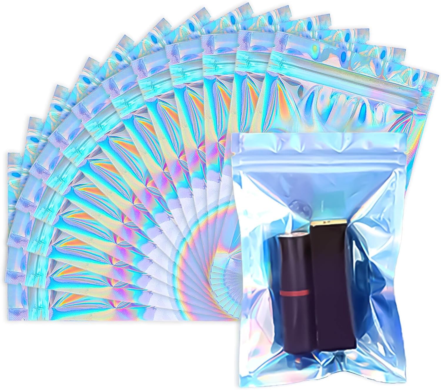 Smell Proof Bags 3x4 Inch - 200 Pack Resealable Holographic Mylar Bags for Food Storage, Candy, Jewelry & More | Airtight Odor Blocking Packaging for Travel, Camping & Home Organization