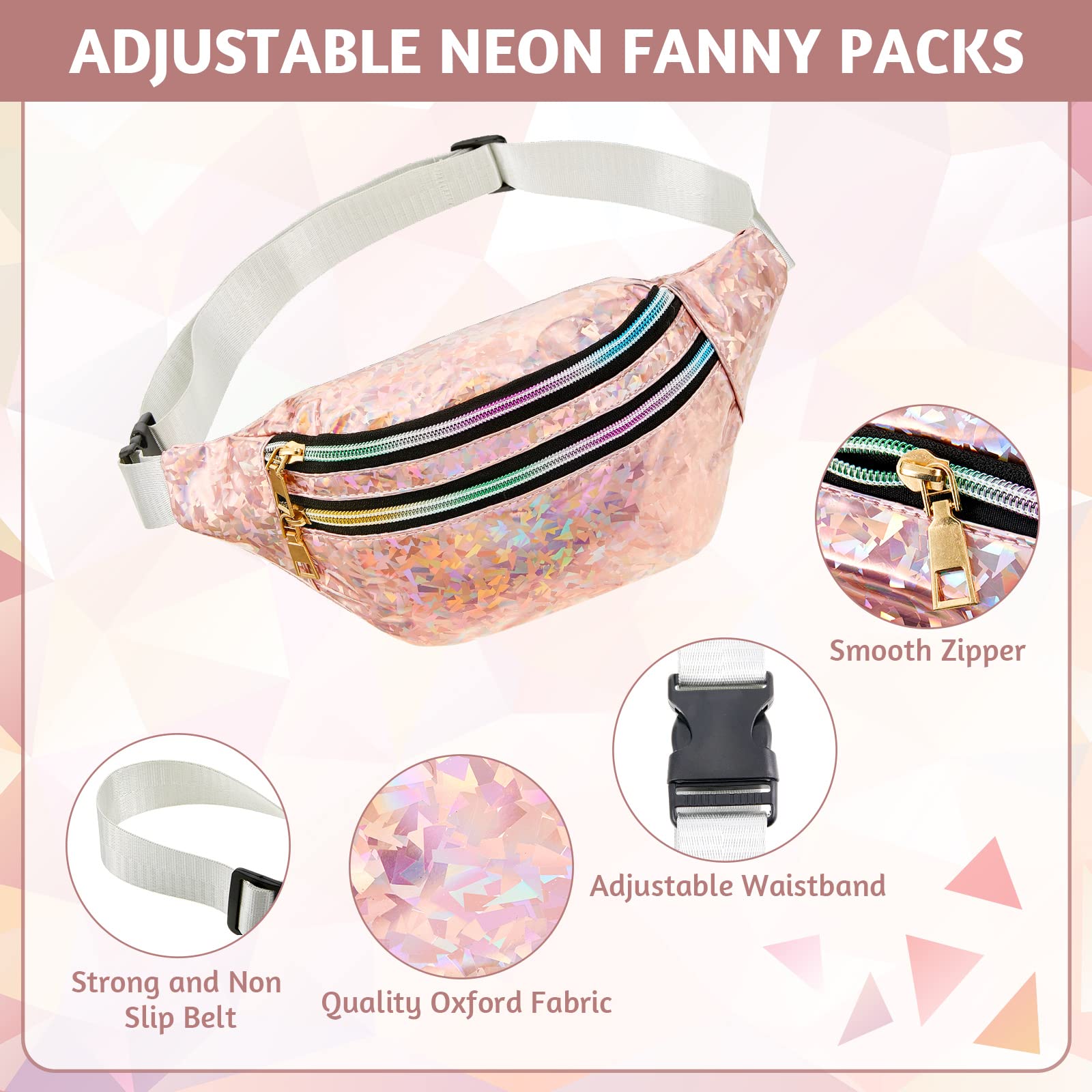 12-Piece Bachelorette Fanny Pack Set - Holographic Waist Bag for Bride & Bridesmaids | Waterproof Wedding Party Accessories (Champagne, Silver) | Perfect for Bachelorette Parties, Weddings & Festivals