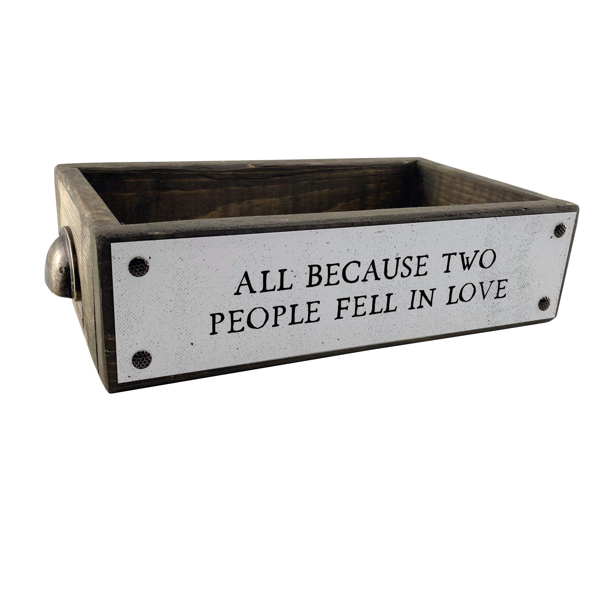 ANVEO Romantic 'All Because Two People Fell In Love' Wooden Storage Box - Rustic Farmhouse Home Decor with Sayings - Cute & Funny Wedding Gift, Anniversary Present for Couples - Perfect for Living Room, Bedroom, or Kitchen Organization