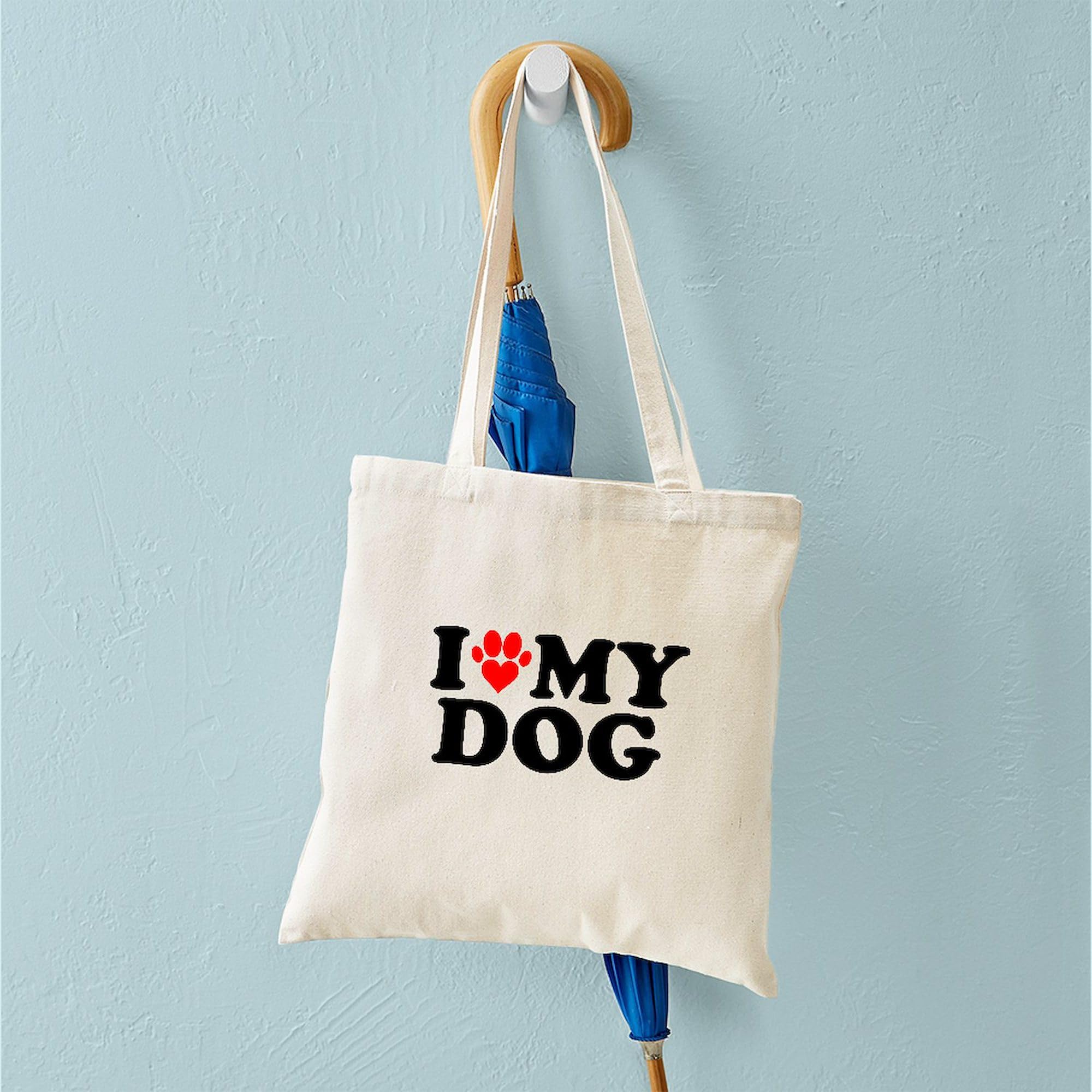 I Heart My Dog Tote Bag - Natural Canvas Reusable Shopping Bag for Dog Lovers - Perfect for Groceries, Beach Trips & Pet Supplies