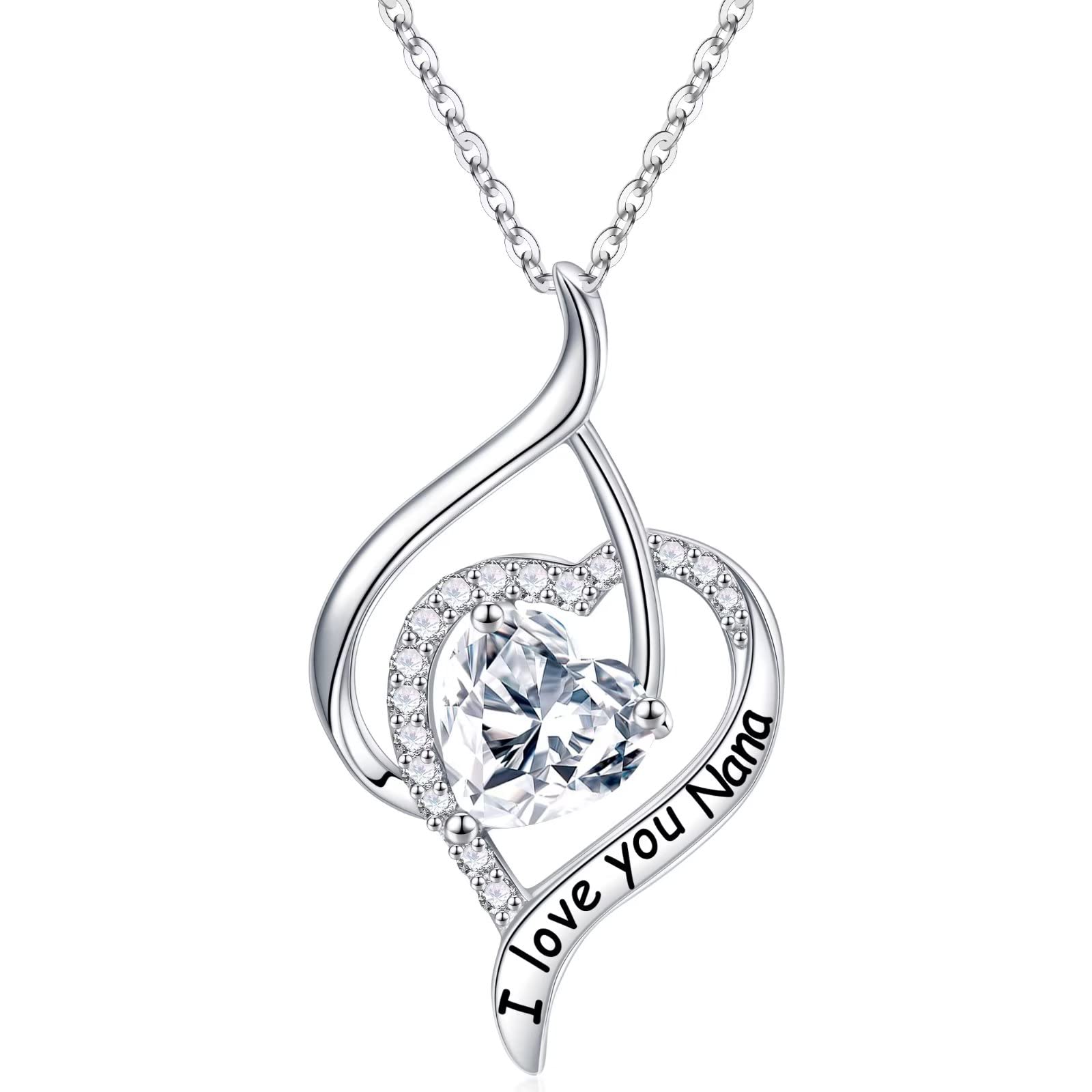 925 Sterling Silver Heart Birthstone Necklace - Personalized I Love You Nana Gift for Grandma | Mothers Day, Valentines Day, Christmas & Birthday Present | Perfect for Special Occasions & Family Celebrations