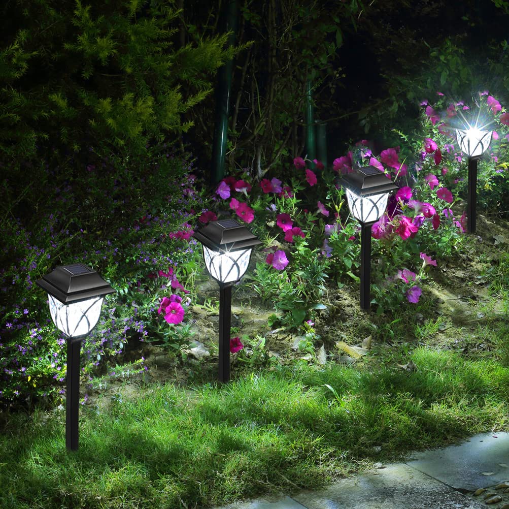 8 Pack Solar Garden Lights Outdoor - Black Cool White Medium Size Solar Pathway Lights for Yard, Garden, Walkway | Waterproof & Auto On/Off for Patio, Driveway, Lawn Decoration
