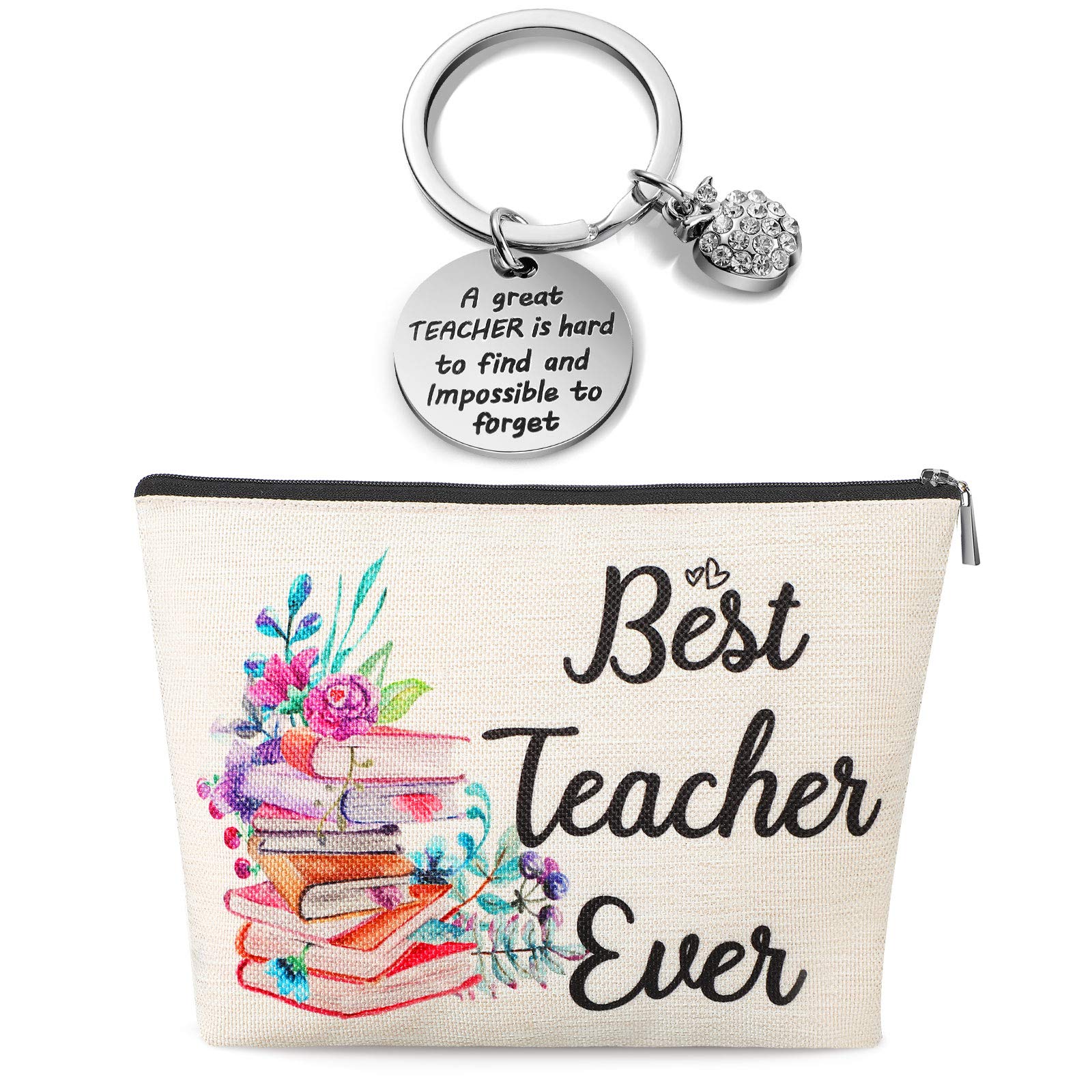 Teacher Appreciation Gift for Women - Cute Makeup Bag & Keychain Set - Perfect for School Teachers, Graduation 2023 - Great for Thank You Gifts, End of Year Presents, and Classroom Rewards